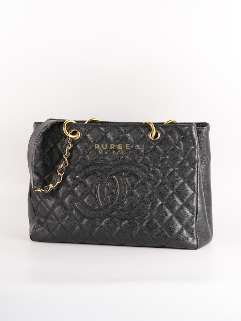 Grand Shopping Tote Bag (GST) in Black Caviar Leather & Gold Hardware Series 12 | Purse Maison Luxury Bags Shop