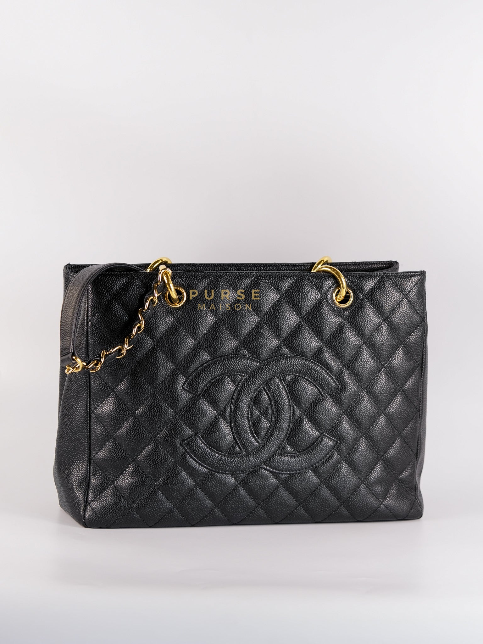 Grand Shopping Tote Bag (GST) in Black Quilted Caviar Leather & Gold Hardware Series 12 | Purse Maison Luxury Bags Shop