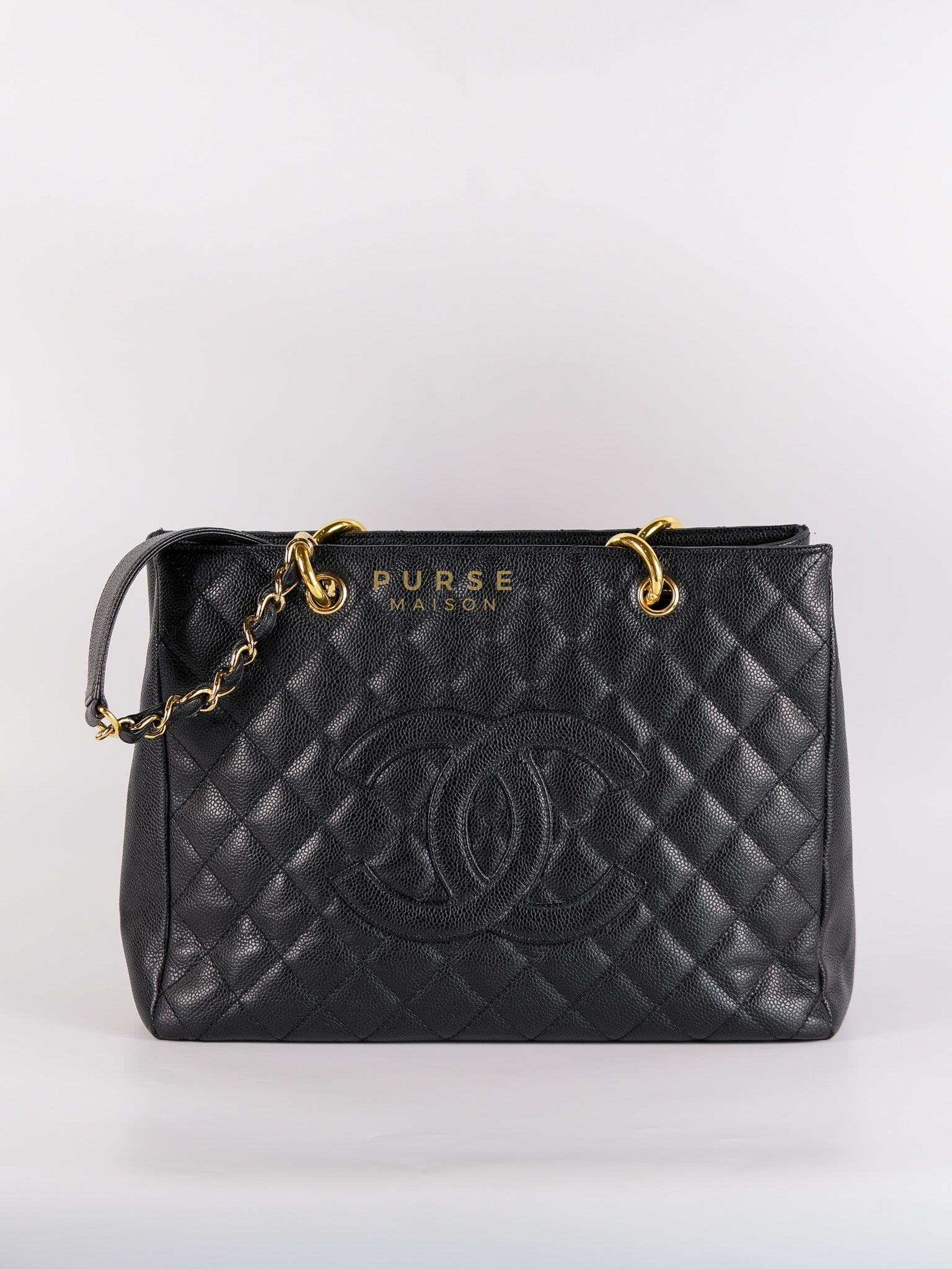 Grand Shopping Tote Bag (GST) in Black Quilted Caviar Leather & Gold Hardware Series 12 | Purse Maison Luxury Bags Shop