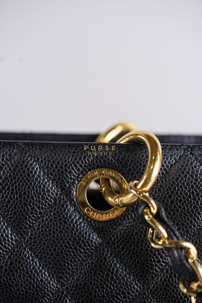 Grand Shopping Tote Bag (GST) in Black Quilted Caviar Leather & Gold Hardware Series 19 | Purse Maison Luxury Bags Shop