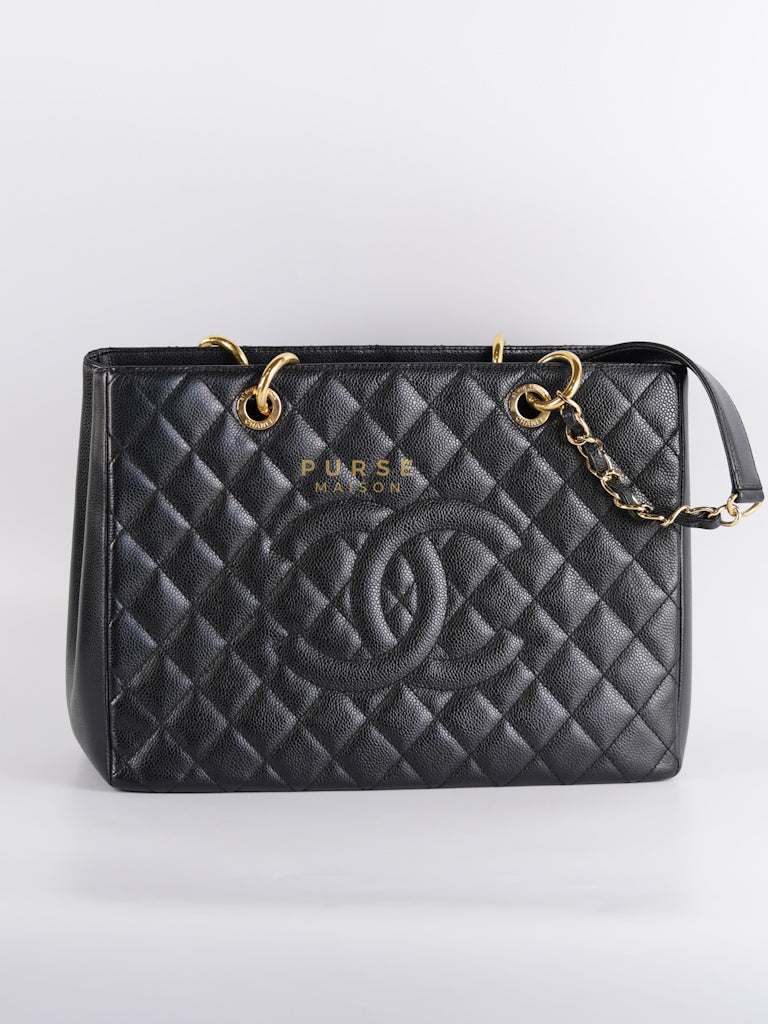 Grand Shopping Tote Bag (GST) in Black Quilted Caviar Leather & Gold Hardware Series 19 | Purse Maison Luxury Bags Shop