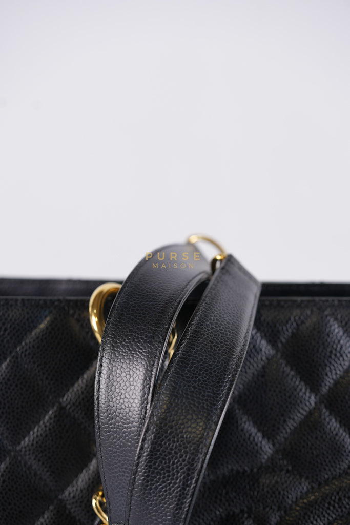 Grand Shopping Tote Bag (GST) in Black Quilted Caviar Leather & Gold Hardware Series 19 | Purse Maison Luxury Bags Shop