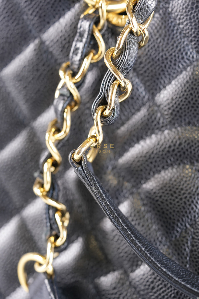 Grand Shopping Tote Bag (GST) in Black Quilted Caviar Leather & Gold Hardware Series 19 | Purse Maison Luxury Bags Shop