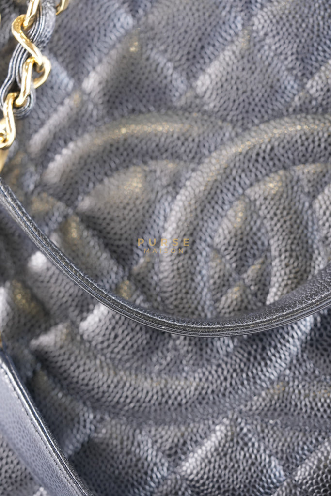 Grand Shopping Tote Bag (GST) in Black Quilted Caviar Leather & Gold Hardware Series 19 | Purse Maison Luxury Bags Shop
