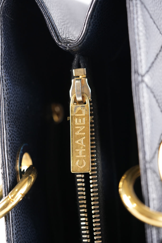 Grand Shopping Tote Bag (GST) in Black Quilted Caviar Leather & Gold Hardware Series 19 | Purse Maison Luxury Bags Shop