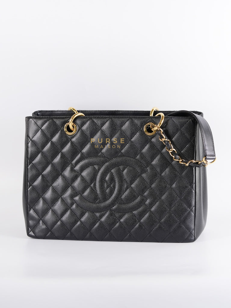 Grand Shopping Tote Bag (GST) in Black Quilted Caviar Leather & Gold Hardware Series 19 | Purse Maison Luxury Bags Shop
