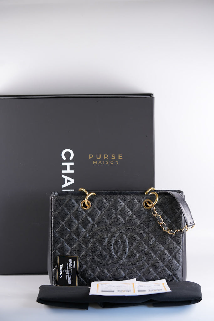 Grand Shopping Tote Bag (GST) in Black Quilted Caviar Leather & Gold Hardware Series 19 | Purse Maison Luxury Bags Shop