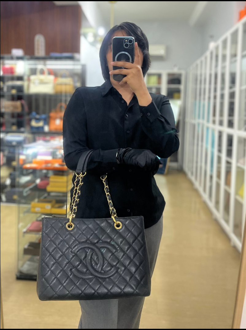 Grand Shopping Tote (GST) Black Caviar Leather in Gold Hardware (Series 13) | Purse Maison Luxury Bags Shop