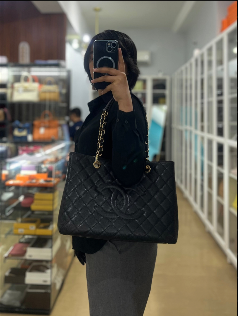 Grand Shopping Tote (GST) Black Caviar Leather in Gold Hardware (Series 13) | Purse Maison Luxury Bags Shop