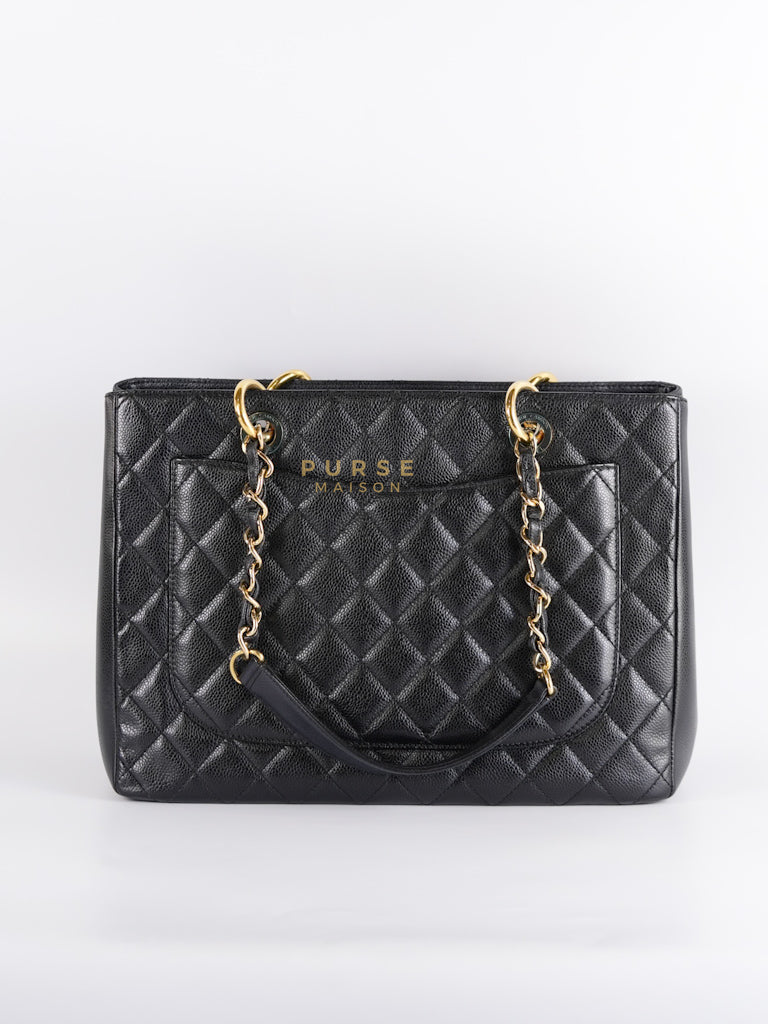 Grand Shopping Tote Bag (GST) in Black Quilted Caviar Leather & Gold Hardware Series 19 | Purse Maison Luxury Bags Shop