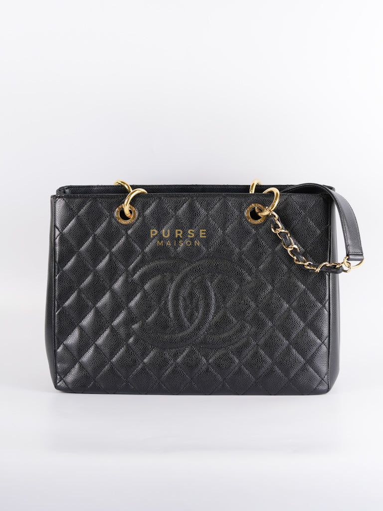 Grand Shopping Tote Bag (GST) in Black Quilted Caviar Leather & Gold Hardware Series 19 | Purse Maison Luxury Bags Shop
