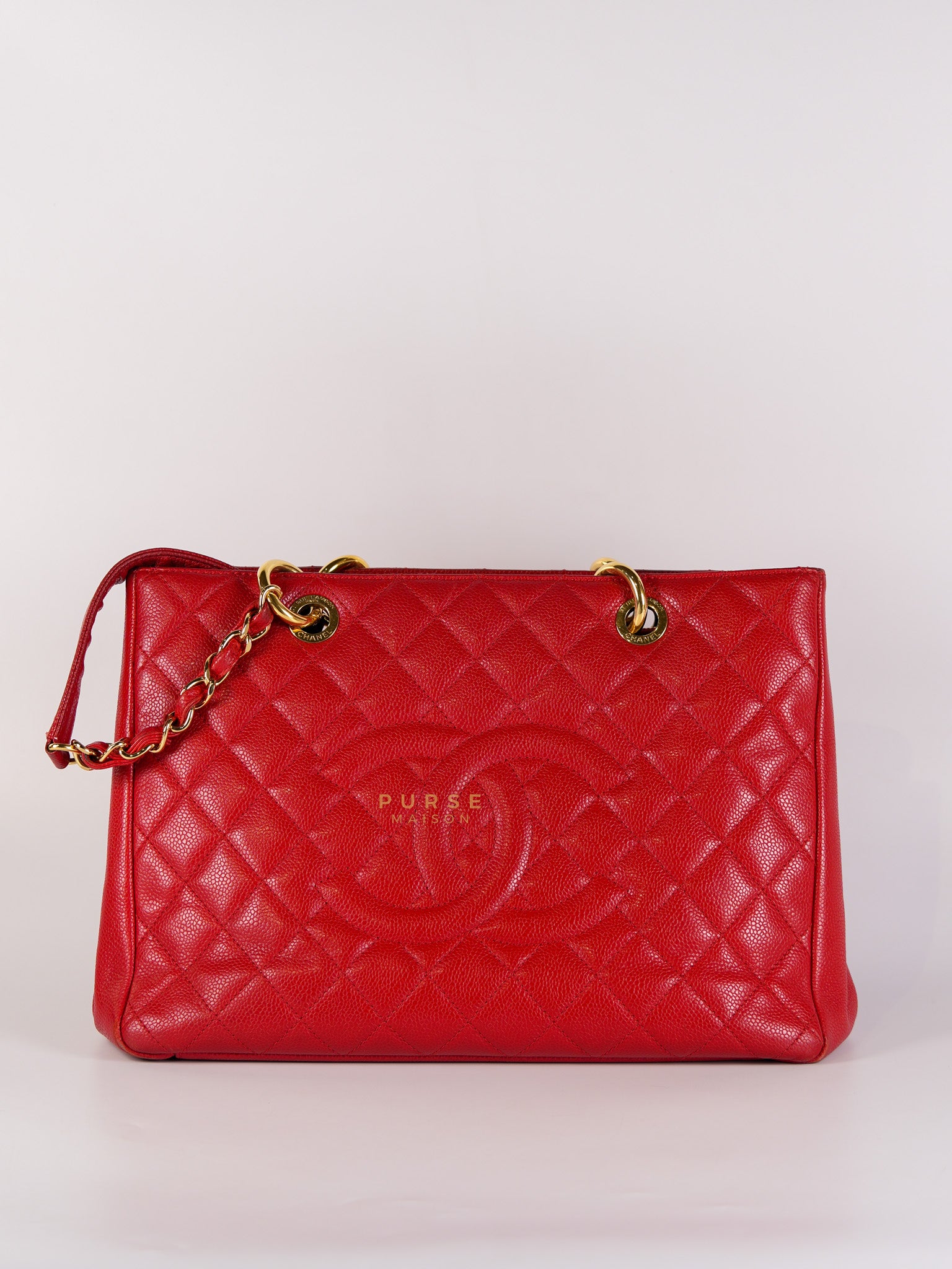 Grand Shopping Tote Bag (GST) in Red Quilted Caviar Leather Gold Hardware Series 18 | Purse Maison Luxury Bags Shop