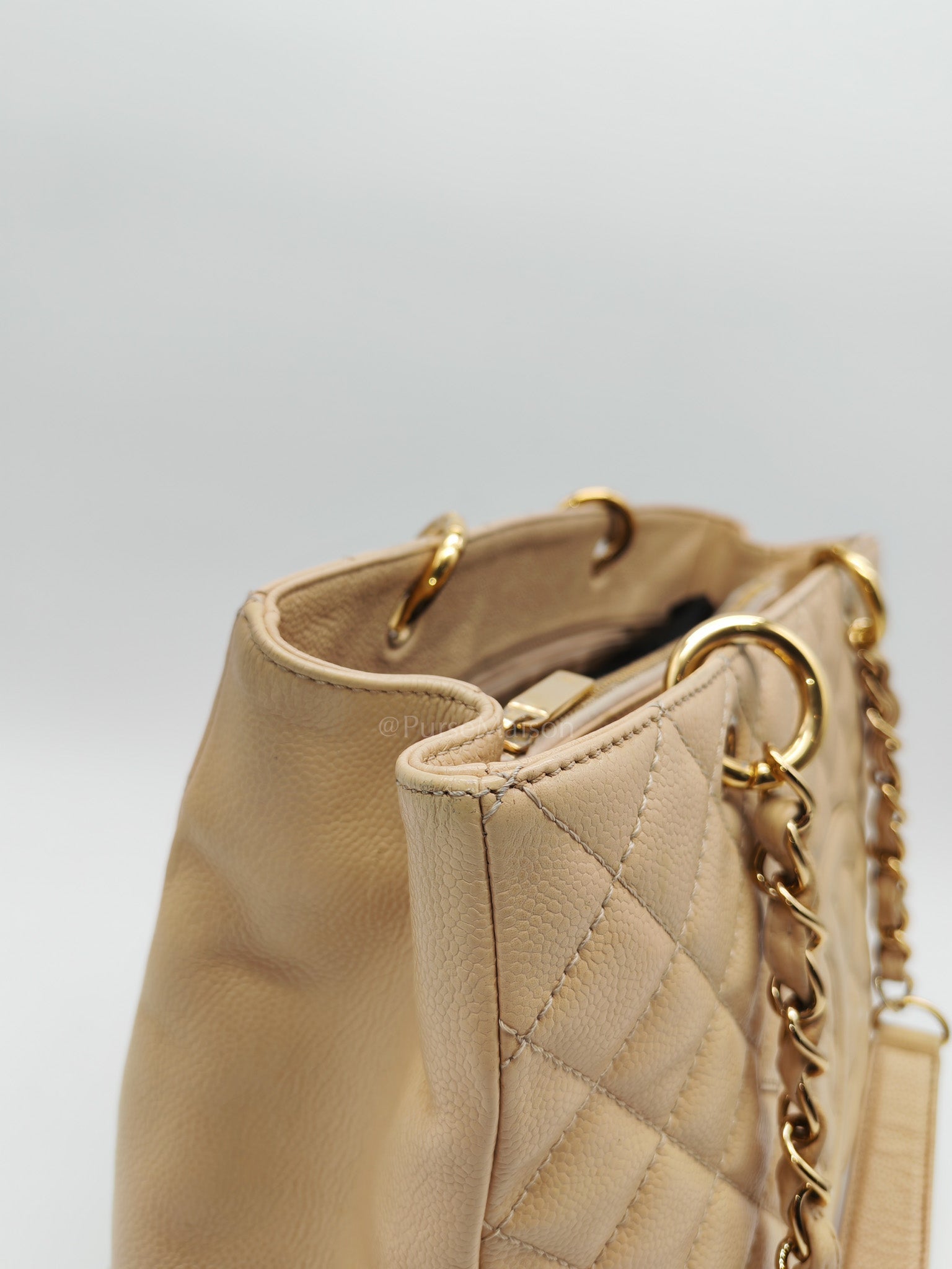 Grand Shopping Tote (GST) Beige Caviar Leather Gold Hardware Series 12 | Purse Maison Luxury Bags Shop