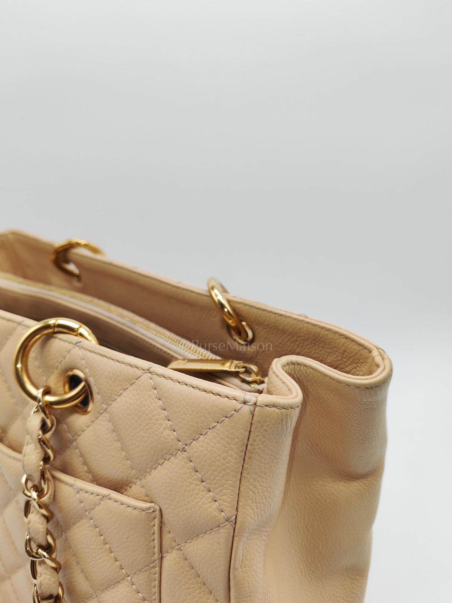 Grand Shopping Tote (GST) Beige Caviar Leather Gold Hardware Series 12 | Purse Maison Luxury Bags Shop