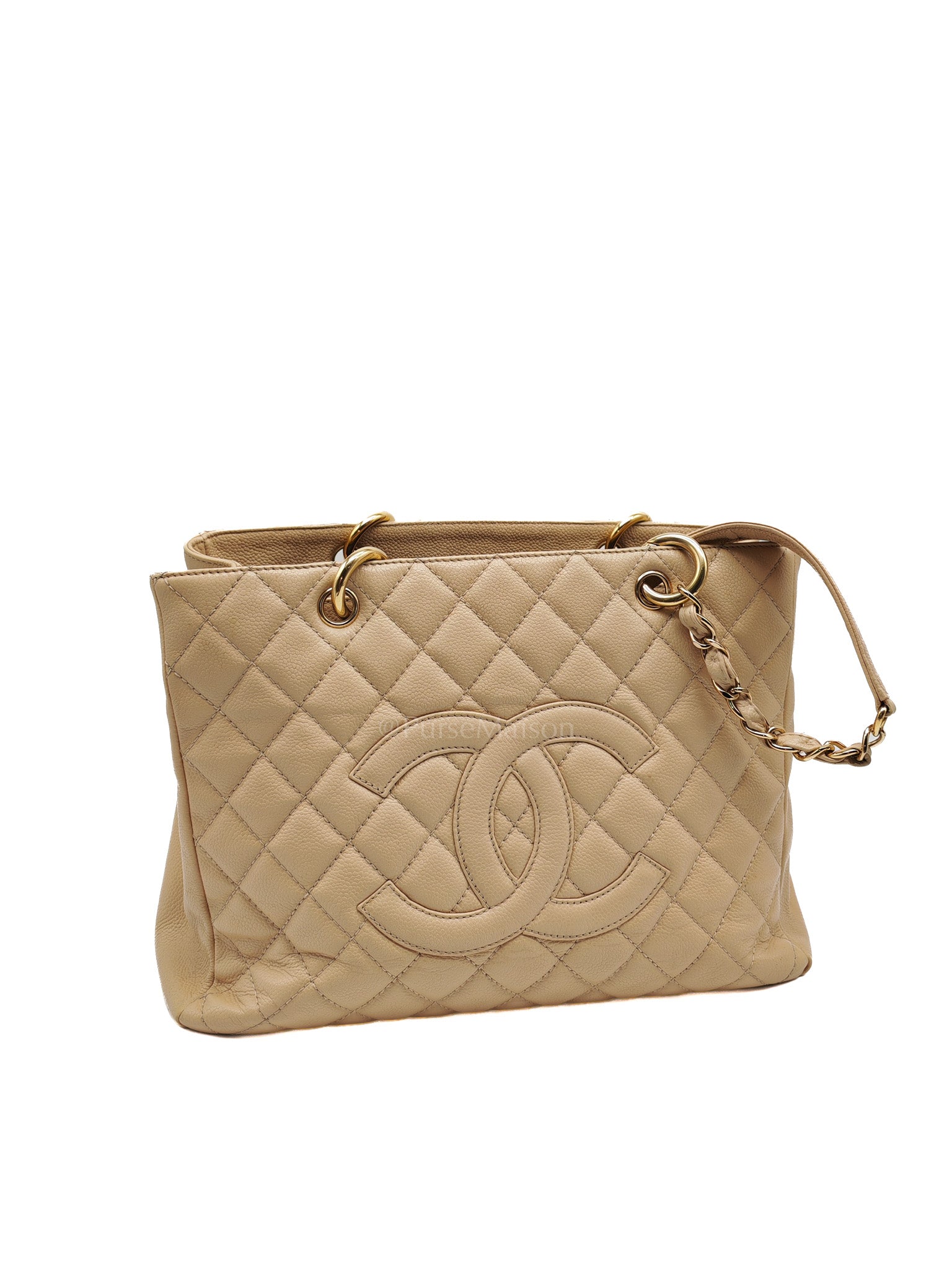 Grand Shopping Tote (GST) Beige Caviar Leather Gold Hardware Series 12 | Purse Maison Luxury Bags Shop