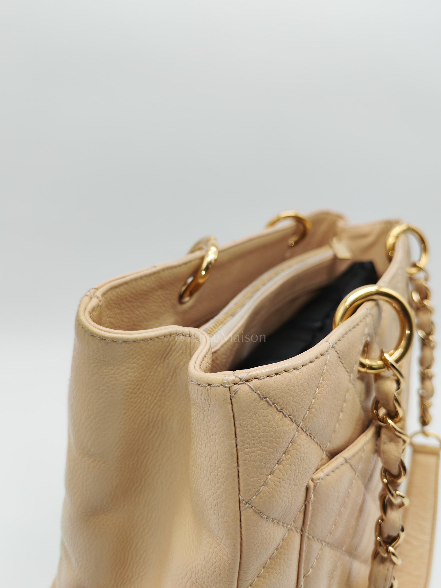 Grand Shopping Tote (GST) Beige Caviar Leather Gold Hardware Series 12 | Purse Maison Luxury Bags Shop