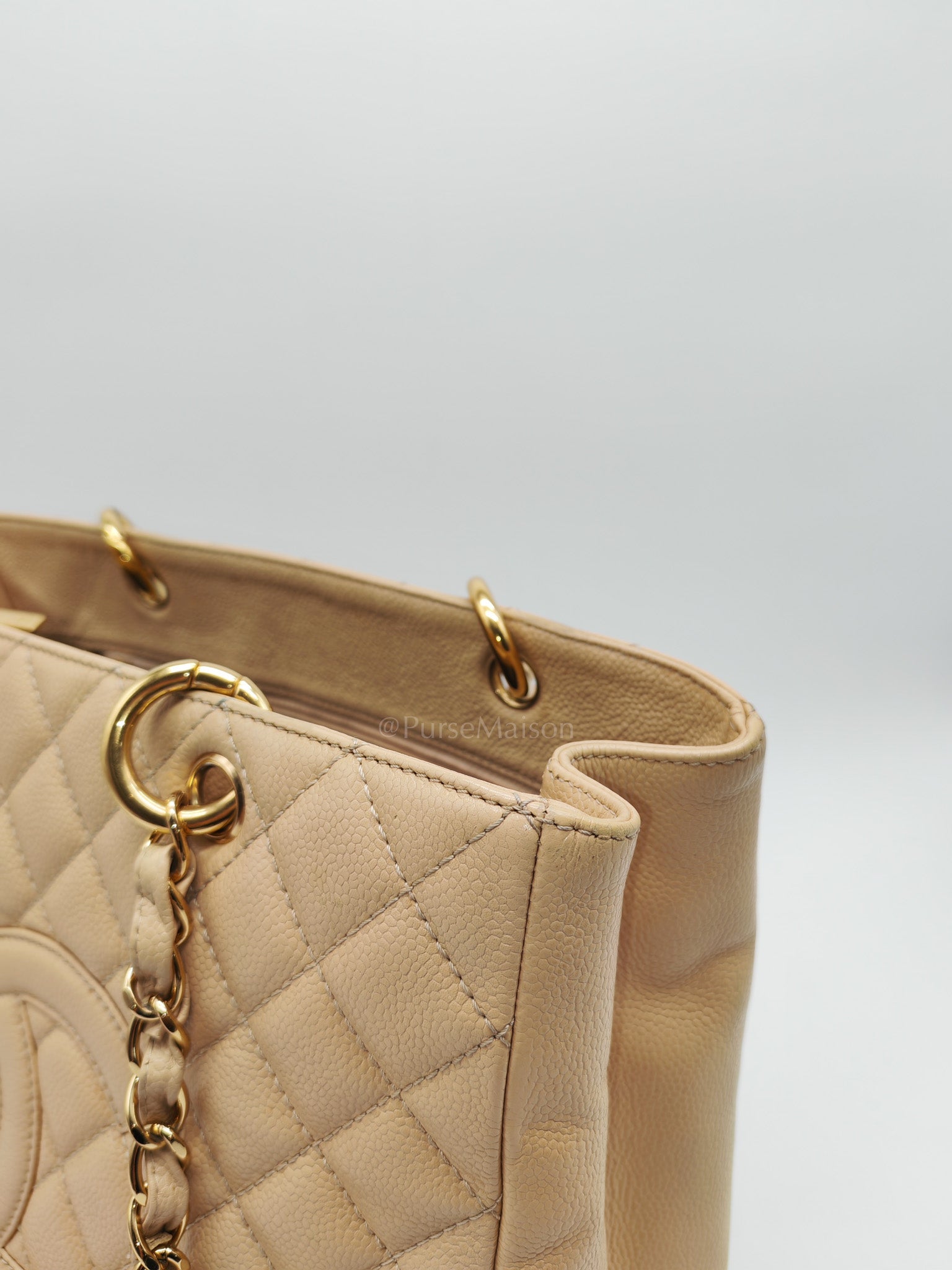 Grand Shopping Tote (GST) Beige Caviar Leather Gold Hardware Series 12 | Purse Maison Luxury Bags Shop