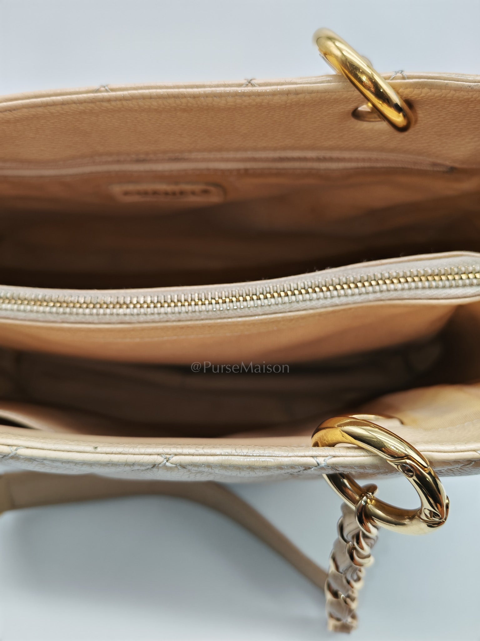 Grand Shopping Tote (GST) Beige Caviar Leather Gold Hardware Series 12 | Purse Maison Luxury Bags Shop