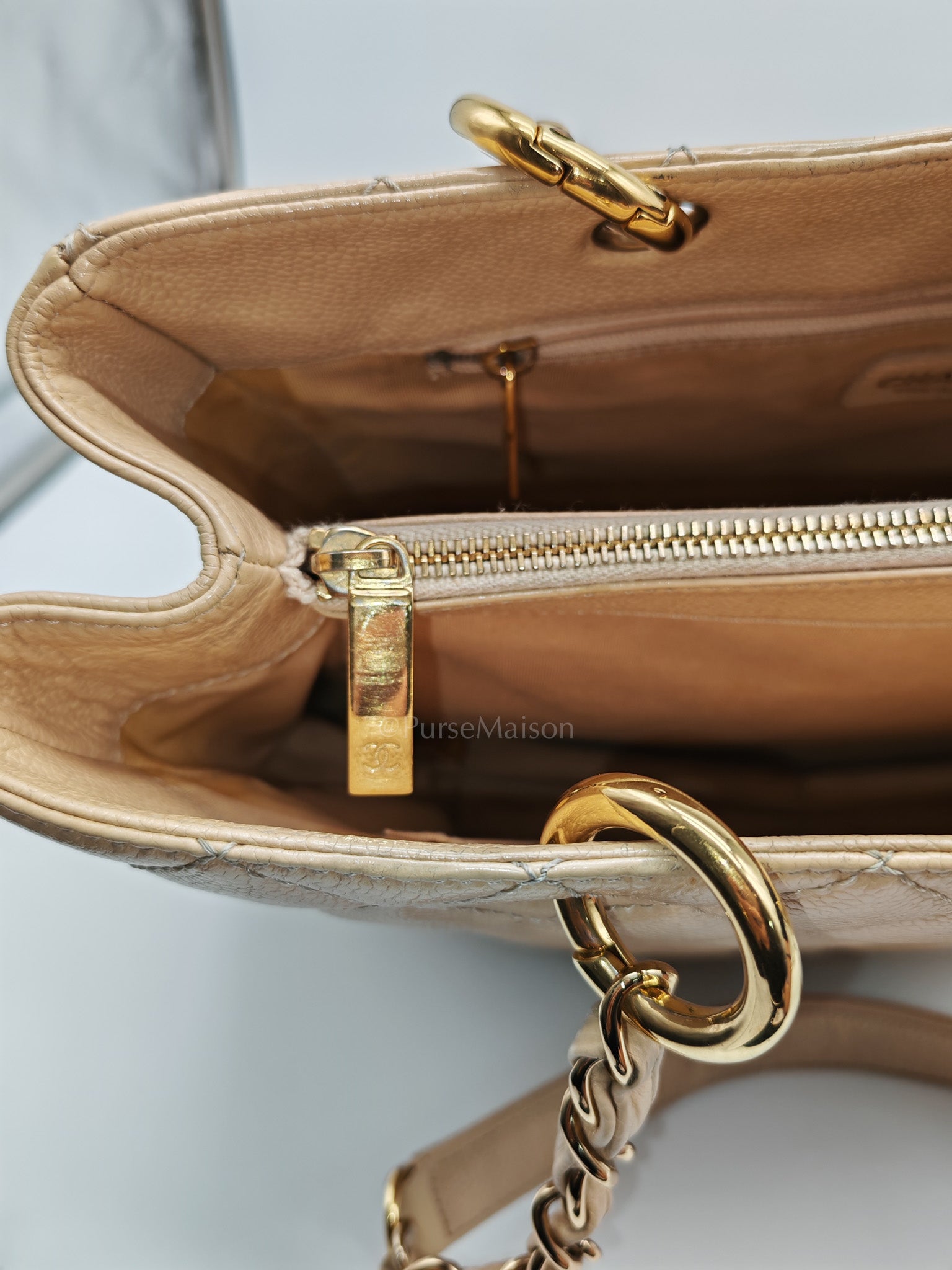 Grand Shopping Tote (GST) Beige Caviar Leather Gold Hardware Series 12 | Purse Maison Luxury Bags Shop