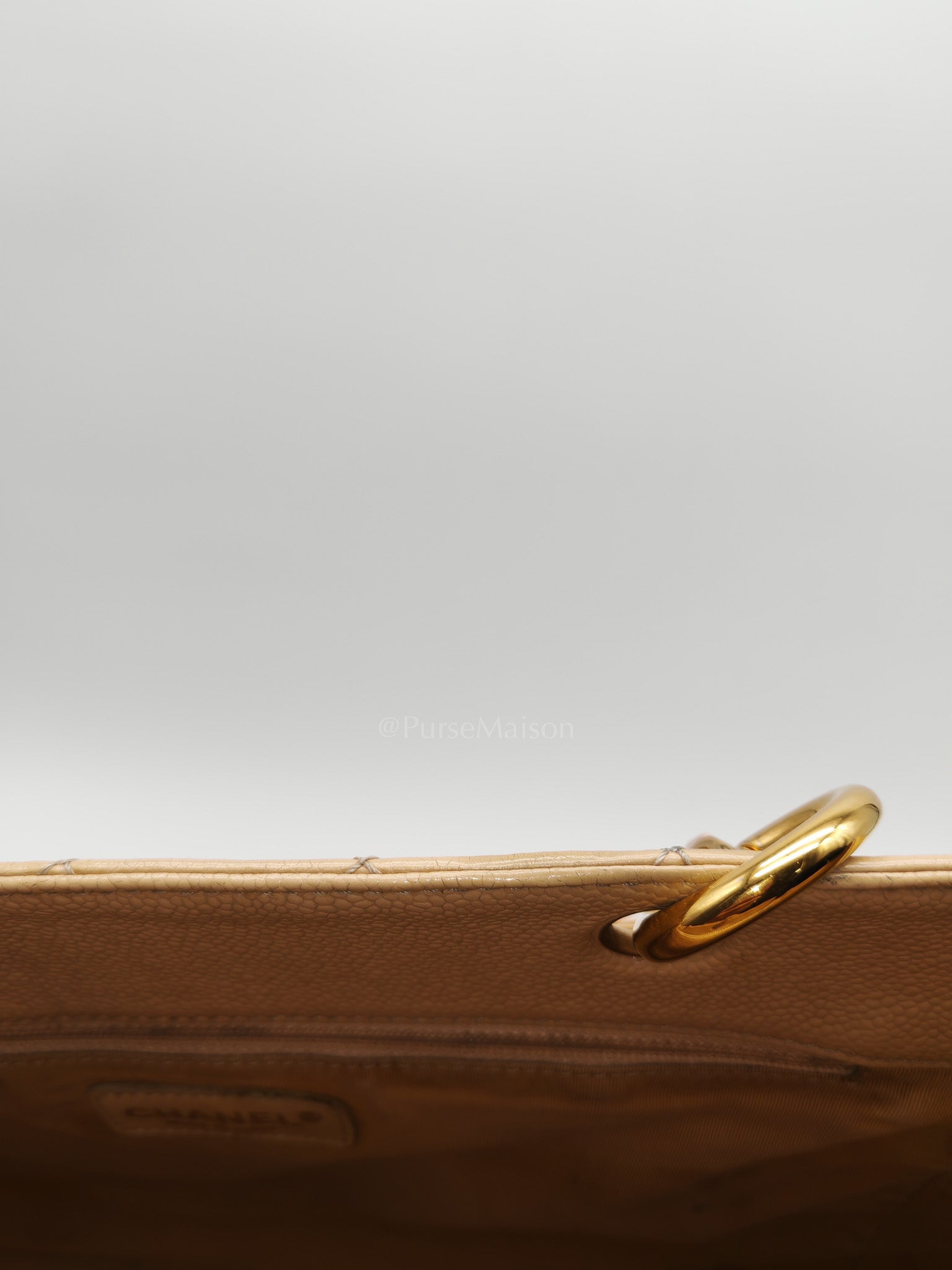 Grand Shopping Tote (GST) Beige Caviar Leather Gold Hardware Series 12 | Purse Maison Luxury Bags Shop