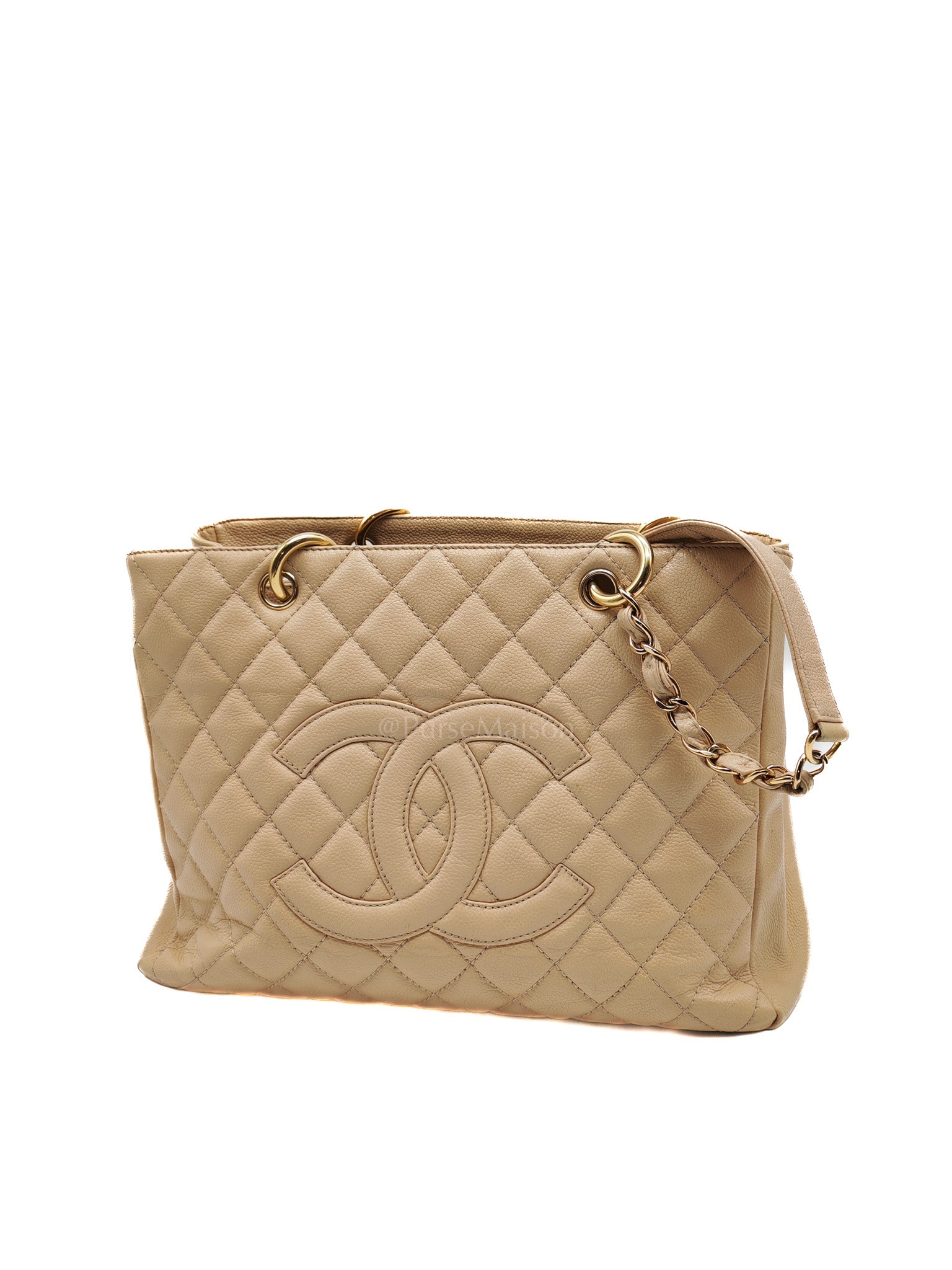 Grand Shopping Tote (GST) Beige Caviar Leather Gold Hardware Series 12 | Purse Maison Luxury Bags Shop