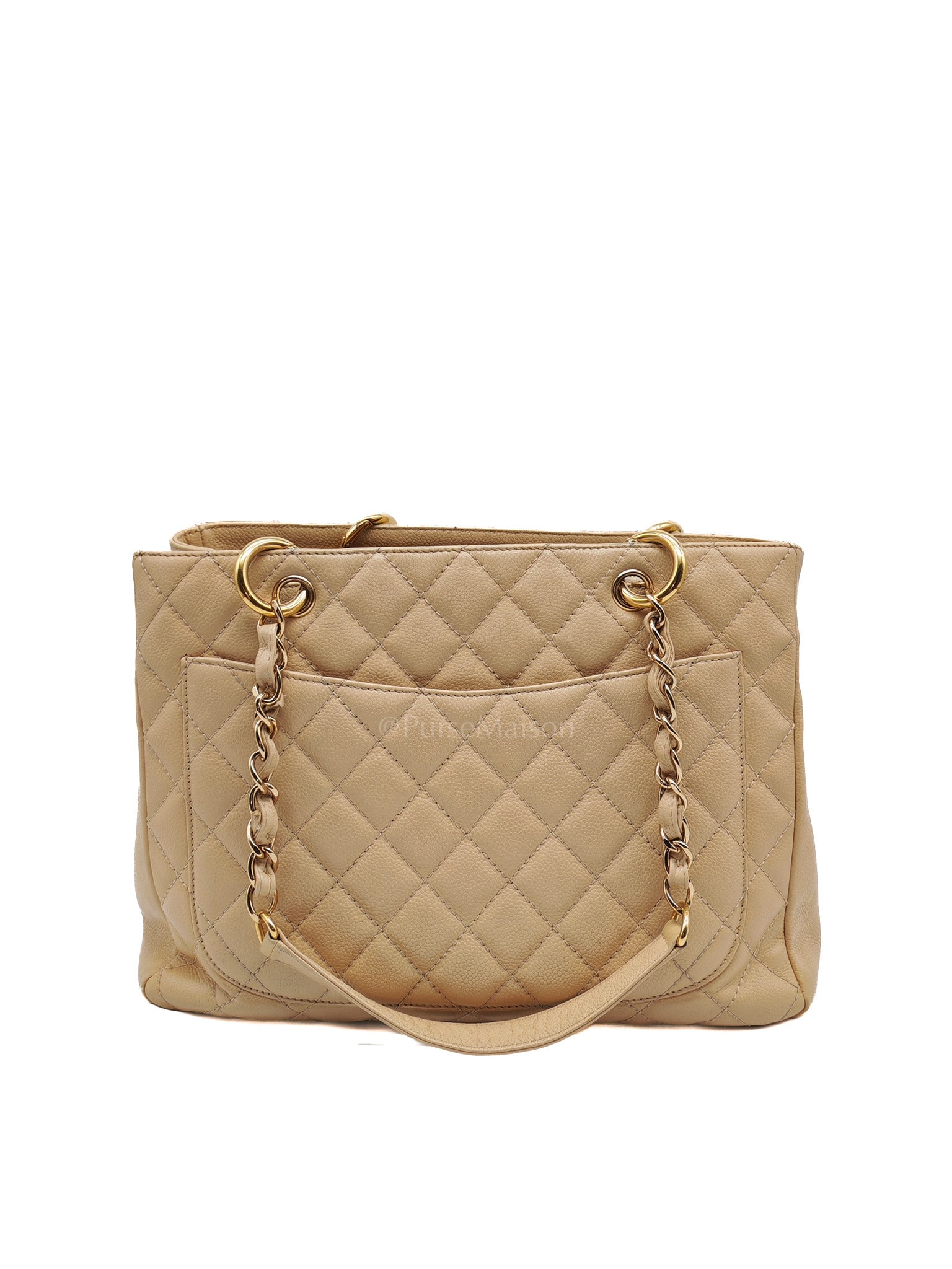 Grand Shopping Tote (GST) Beige Caviar Leather Gold Hardware Series 12 | Purse Maison Luxury Bags Shop