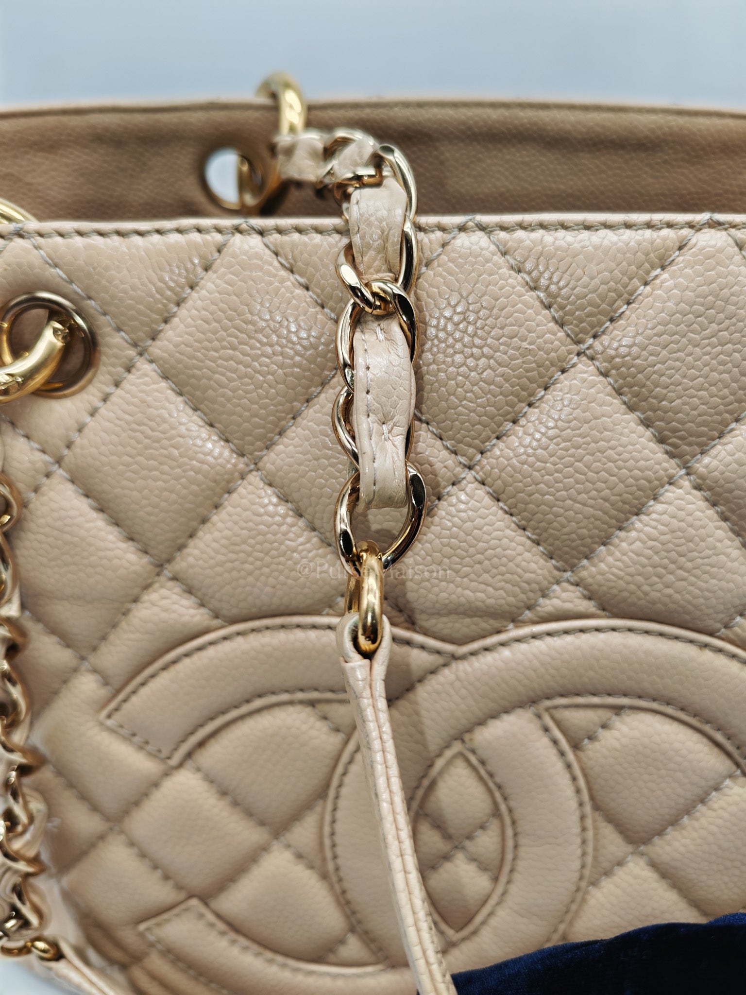 Grand Shopping Tote (GST) Beige Caviar Leather Gold Hardware Series 12 | Purse Maison Luxury Bags Shop
