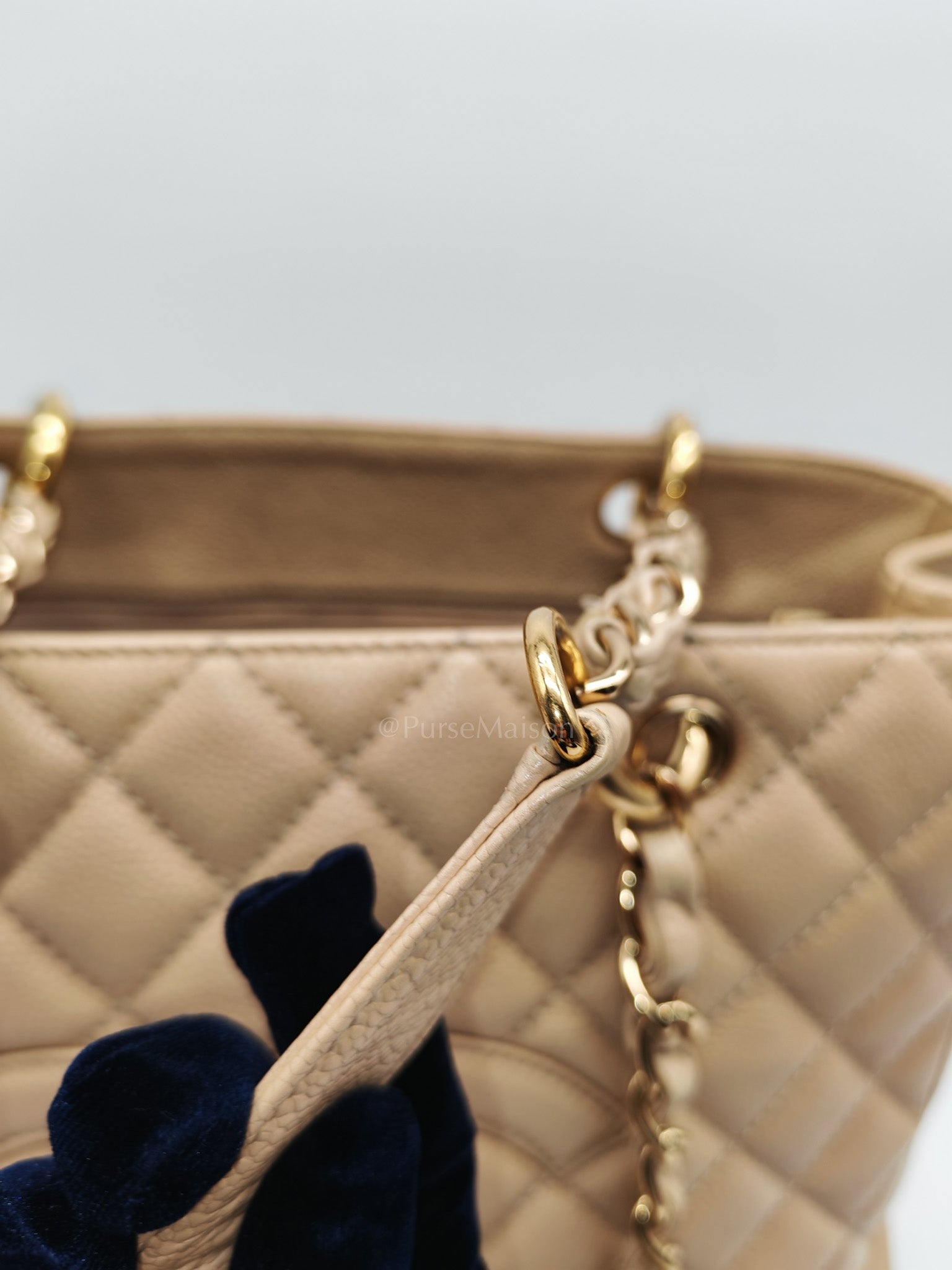 Grand Shopping Tote (GST) Beige Caviar Leather Gold Hardware Series 12 | Purse Maison Luxury Bags Shop