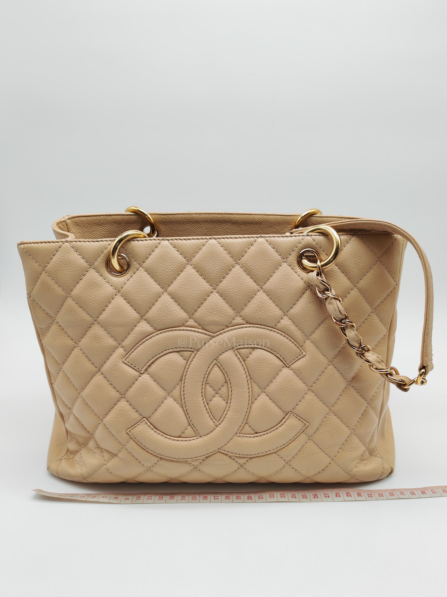 Grand Shopping Tote (GST) Beige Caviar Leather Gold Hardware Series 12 | Purse Maison Luxury Bags Shop