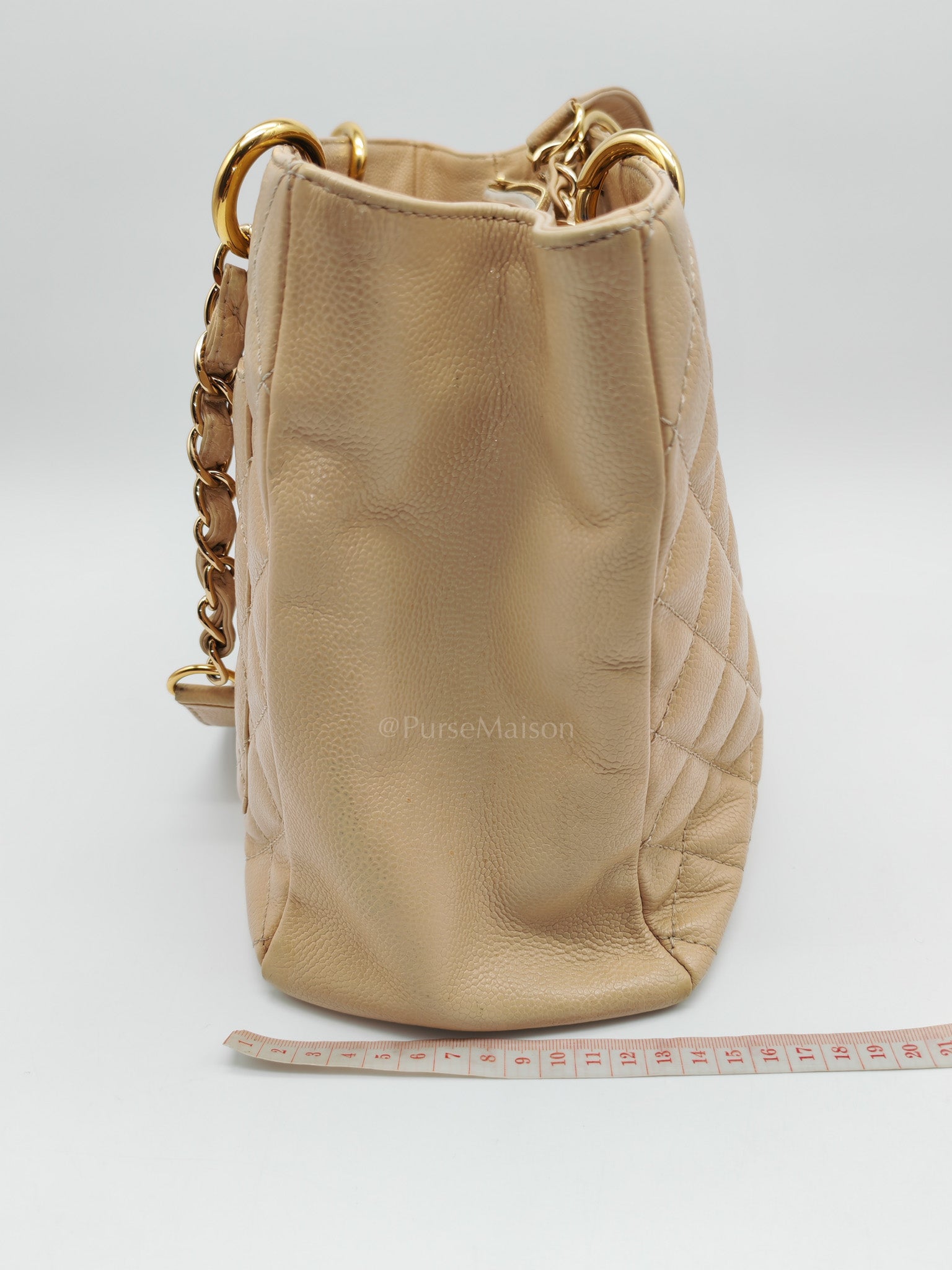 Grand Shopping Tote (GST) Beige Caviar Leather Gold Hardware Series 12 | Purse Maison Luxury Bags Shop