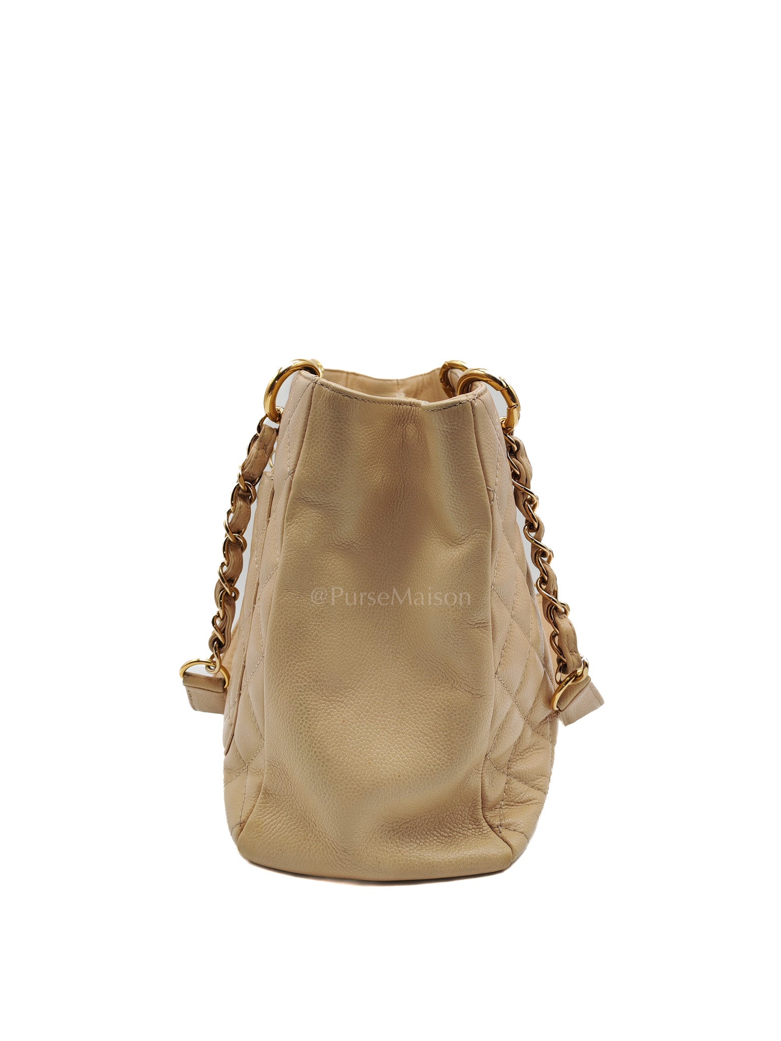 Grand Shopping Tote (GST) Beige Caviar Leather Gold Hardware Series 12 | Purse Maison Luxury Bags Shop