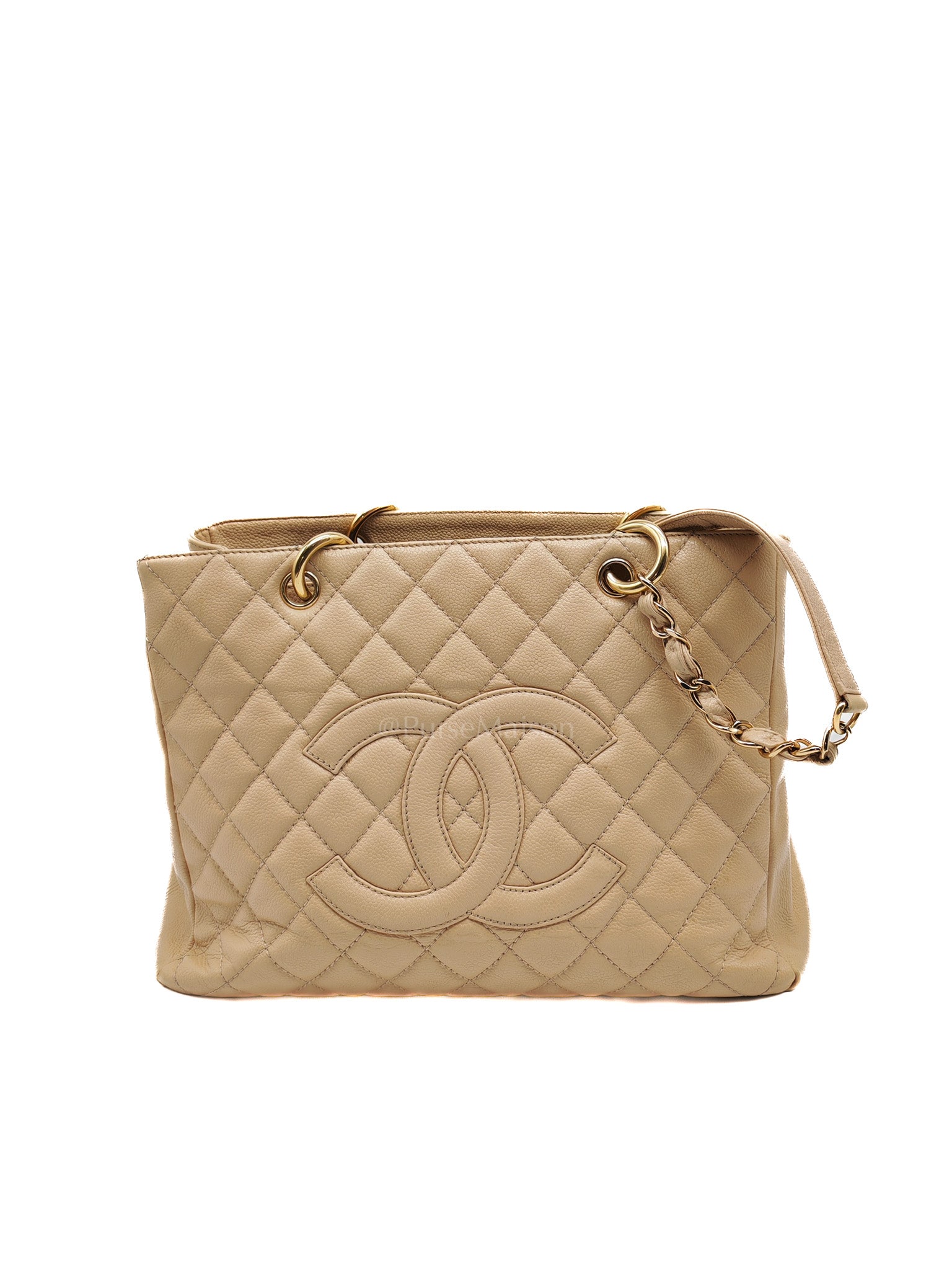 Grand Shopping Tote (GST) Beige Caviar Leather Gold Hardware Series 12 | Purse Maison Luxury Bags Shop