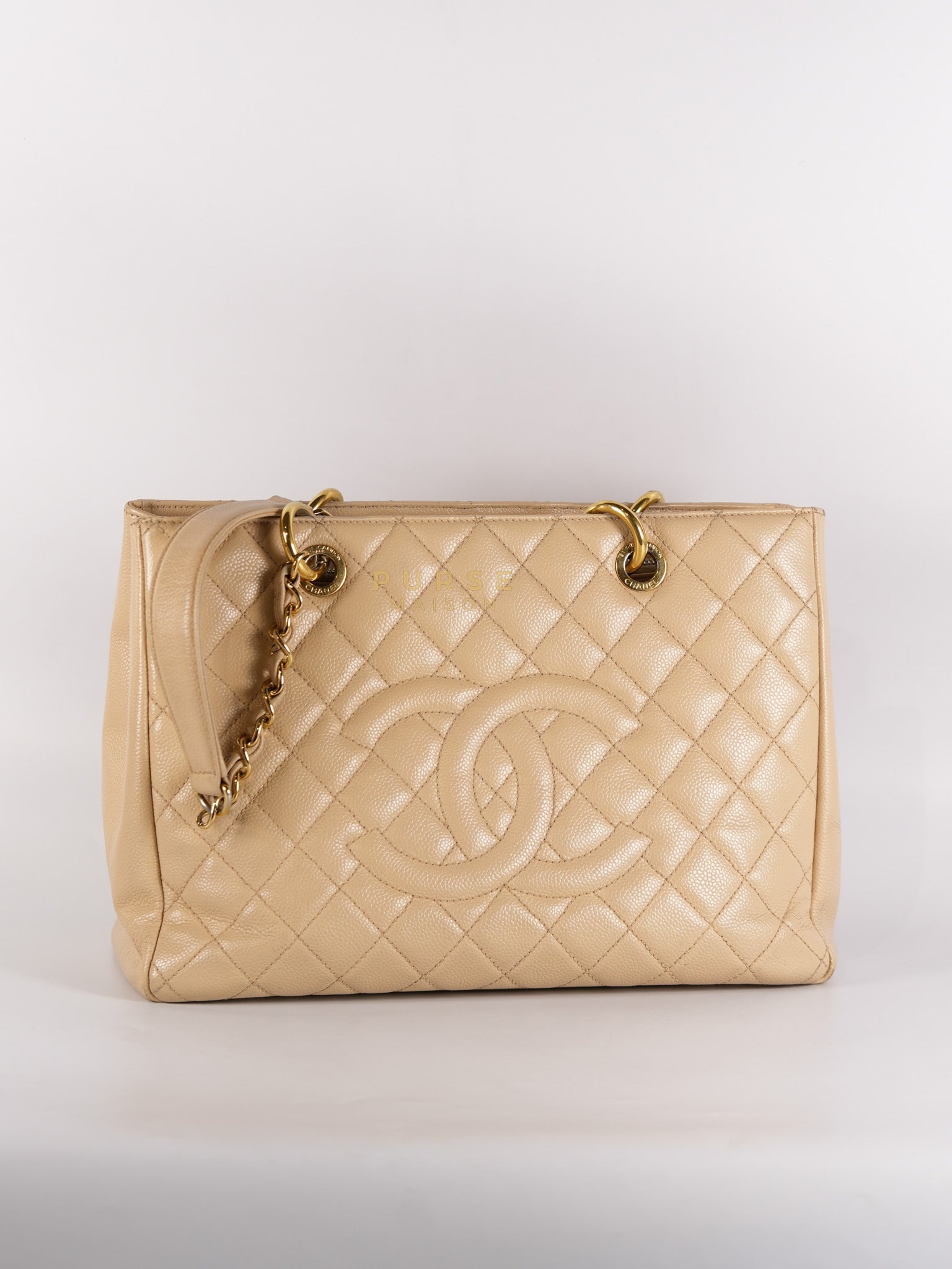Grand Shopping Tote (GST) Beige in Caviar Leather and Gold Hardware Series 16 | Purse Maison Luxury Bags Shop
