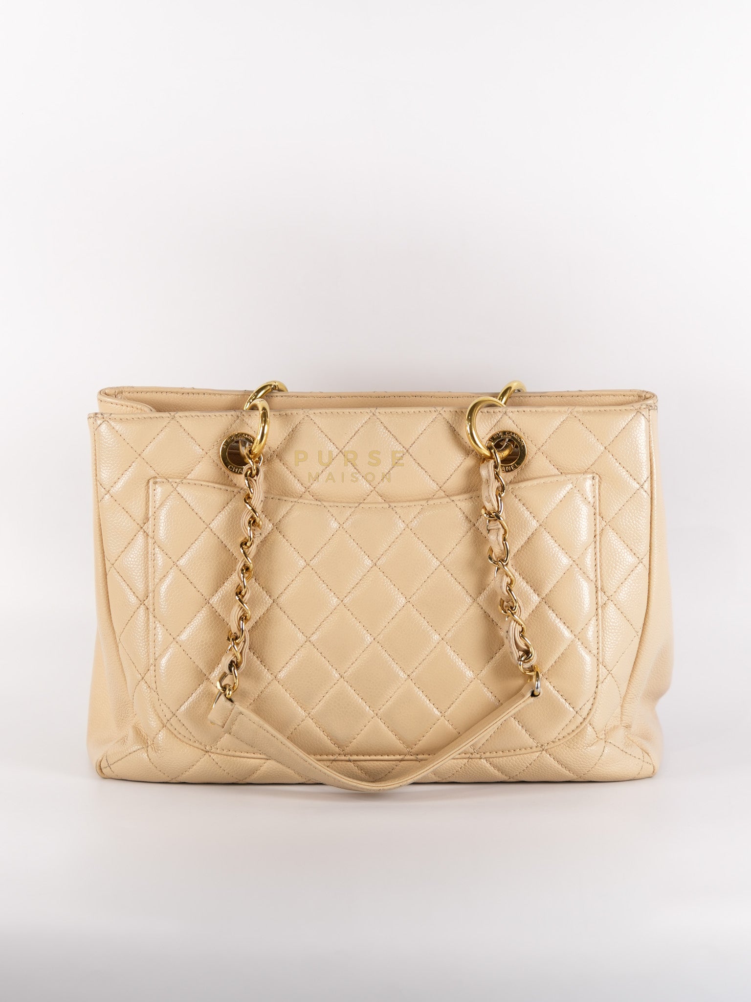 Grand Shopping Tote (GST) Beige in Caviar Leather and Gold Hardware Series 16 | Purse Maison Luxury Bags Shop