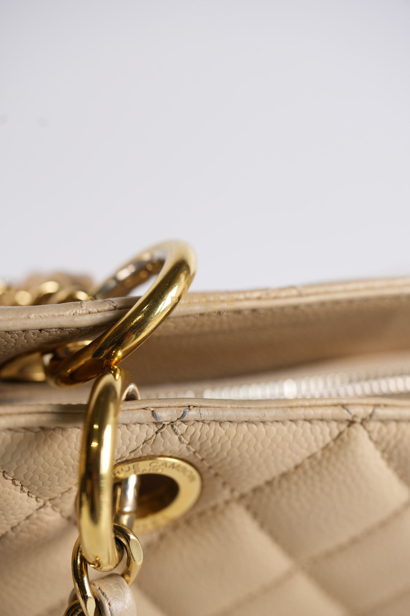 Grand Shopping Tote (GST) Beige in Caviar Leather and Gold Hardware Series 16 | Purse Maison Luxury Bags Shop