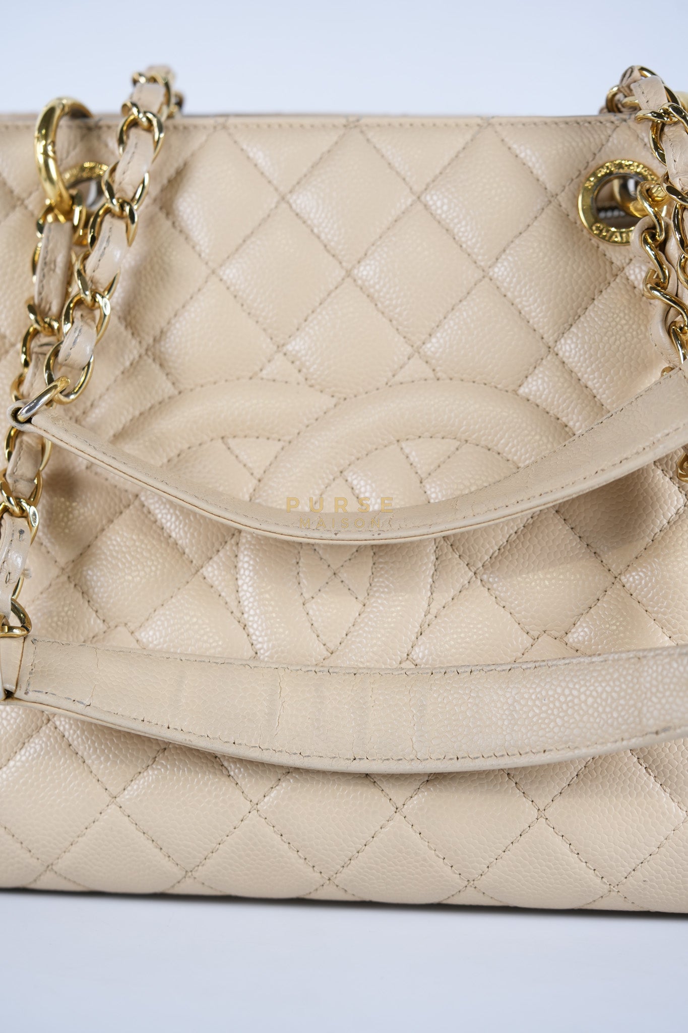 Grand Shopping Tote (GST) Beige in Caviar Leather and Gold Hardware Series 16 | Purse Maison Luxury Bags Shop