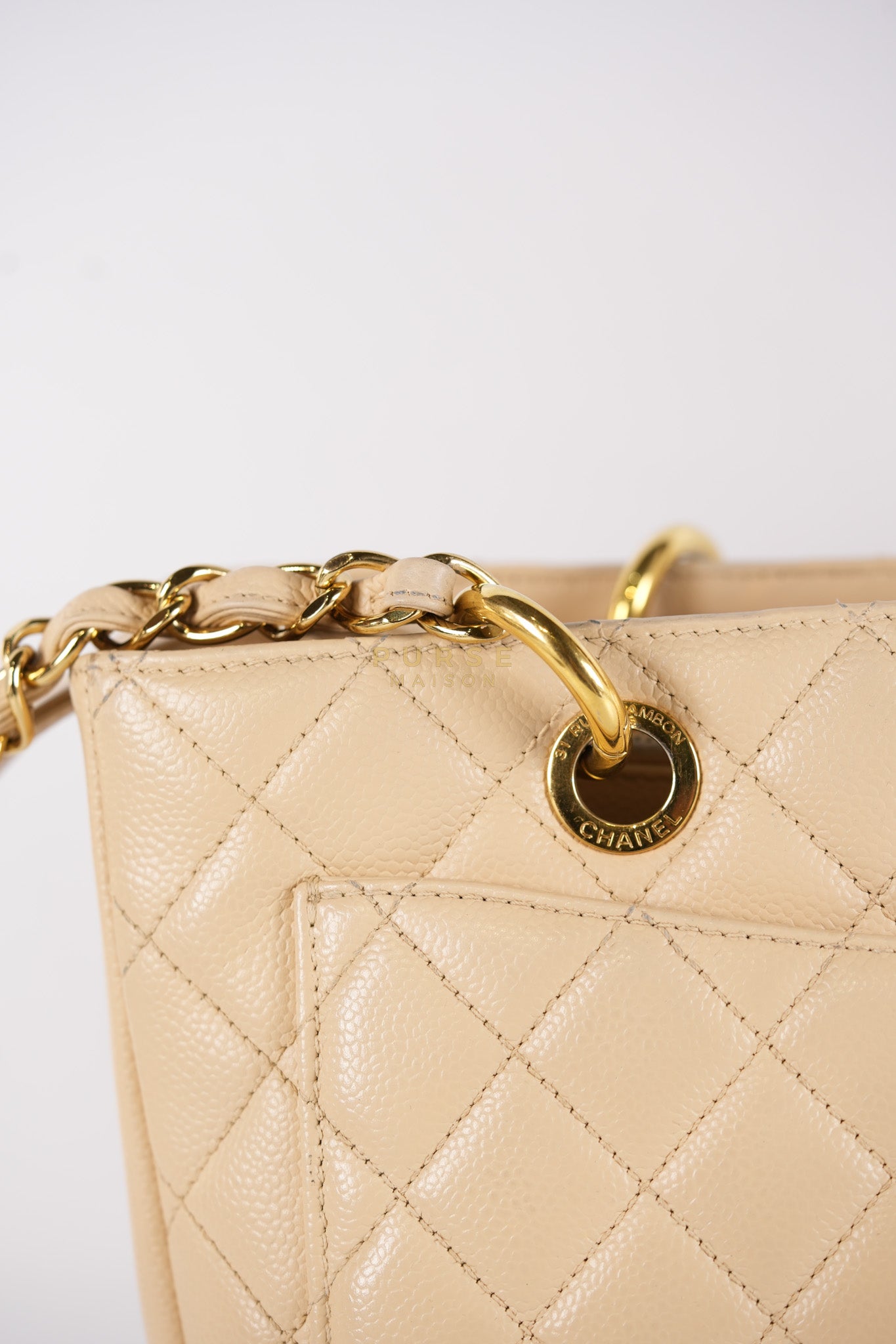 Grand Shopping Tote (GST) Beige in Caviar Leather and Gold Hardware Series 16 | Purse Maison Luxury Bags Shop