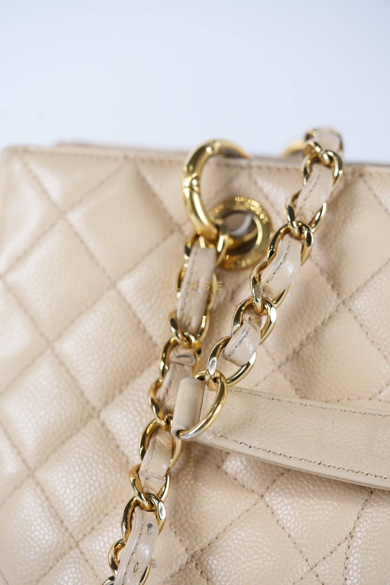 Grand Shopping Tote (GST) Beige in Caviar Leather and Gold Hardware Series 16 | Purse Maison Luxury Bags Shop