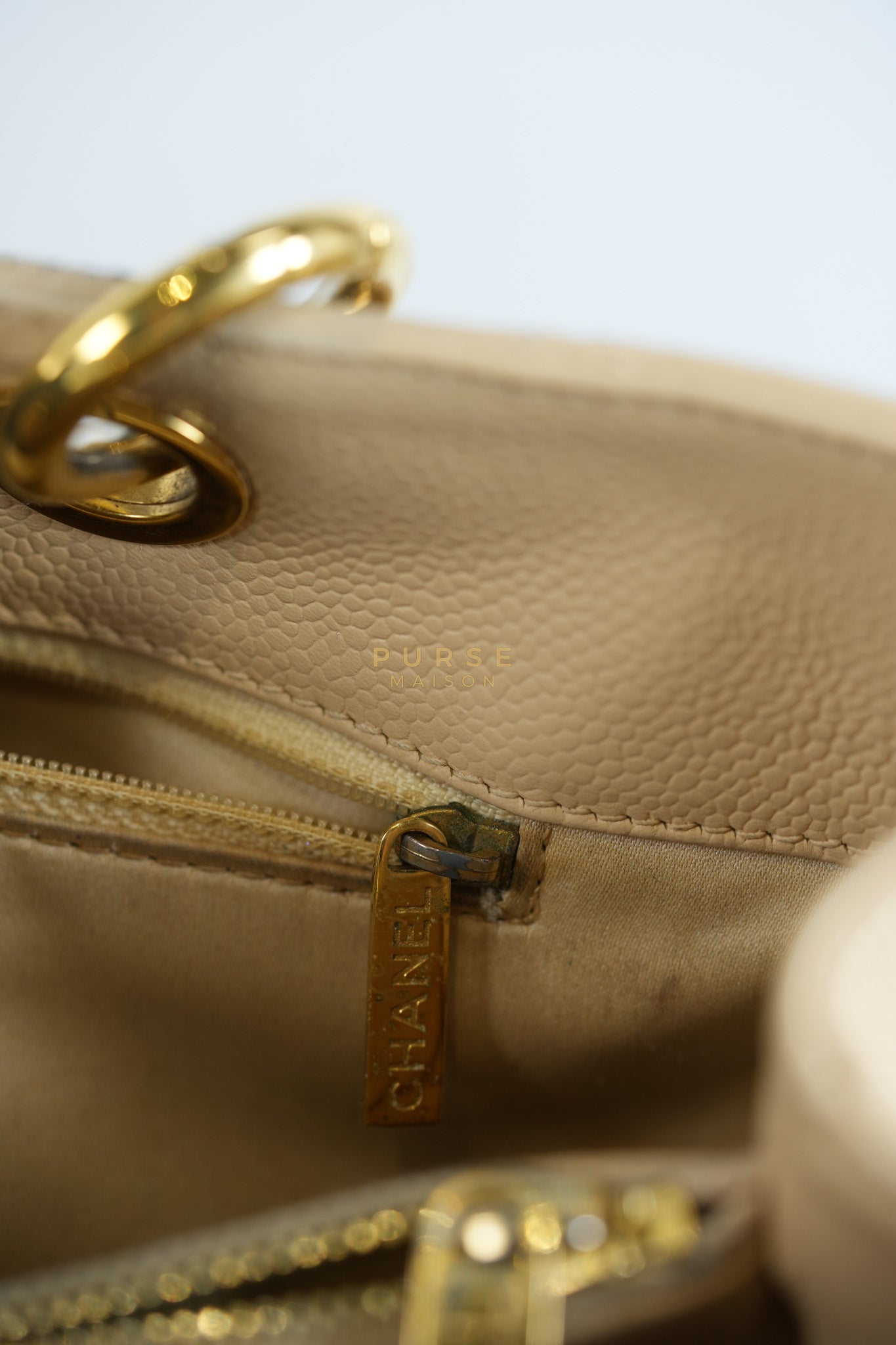 Grand Shopping Tote (GST) Beige in Caviar Leather and Gold Hardware Series 16 | Purse Maison Luxury Bags Shop