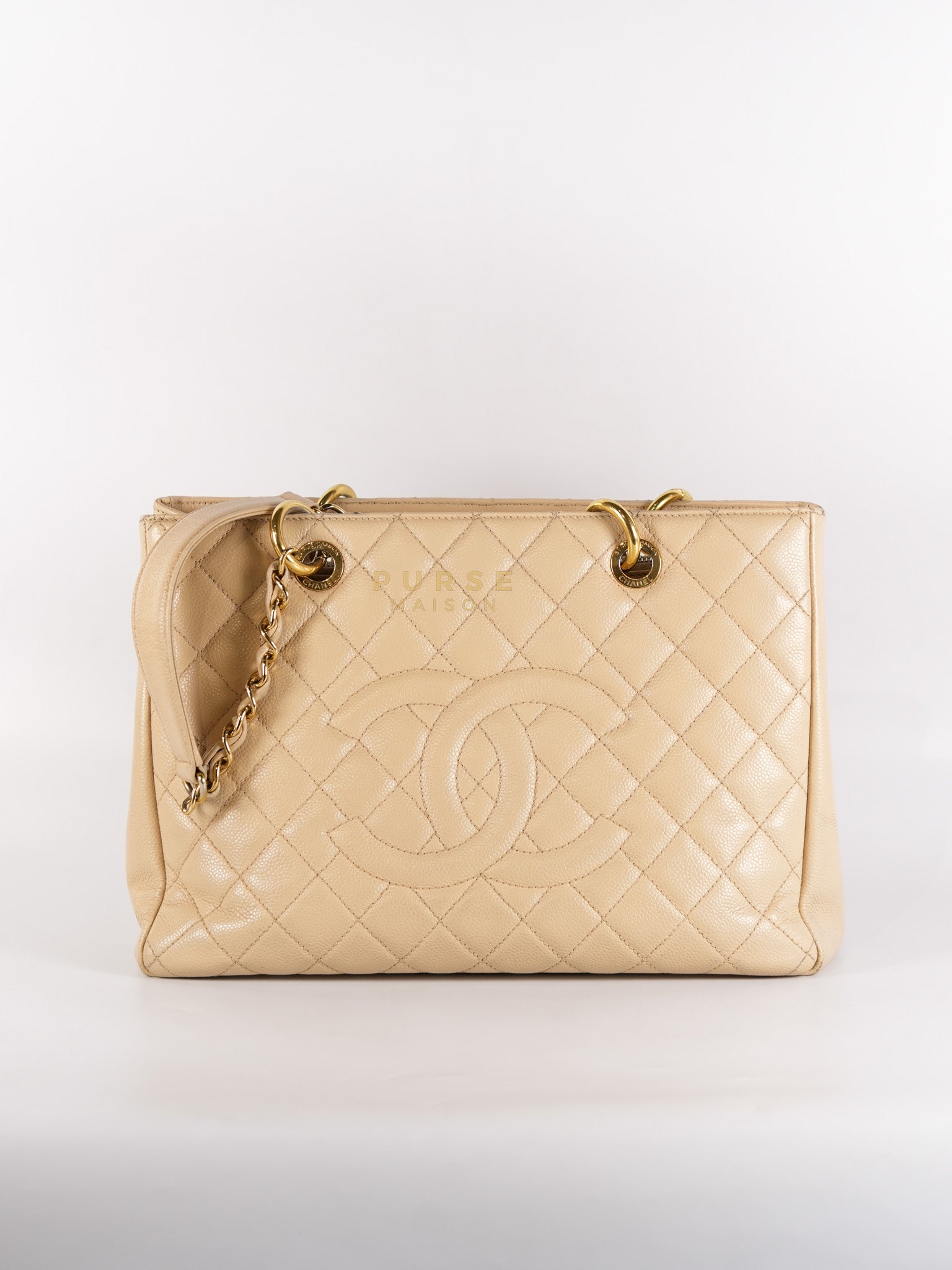 Grand Shopping Tote (GST) Beige in Caviar Leather and Gold Hardware Series 16 | Purse Maison Luxury Bags Shop