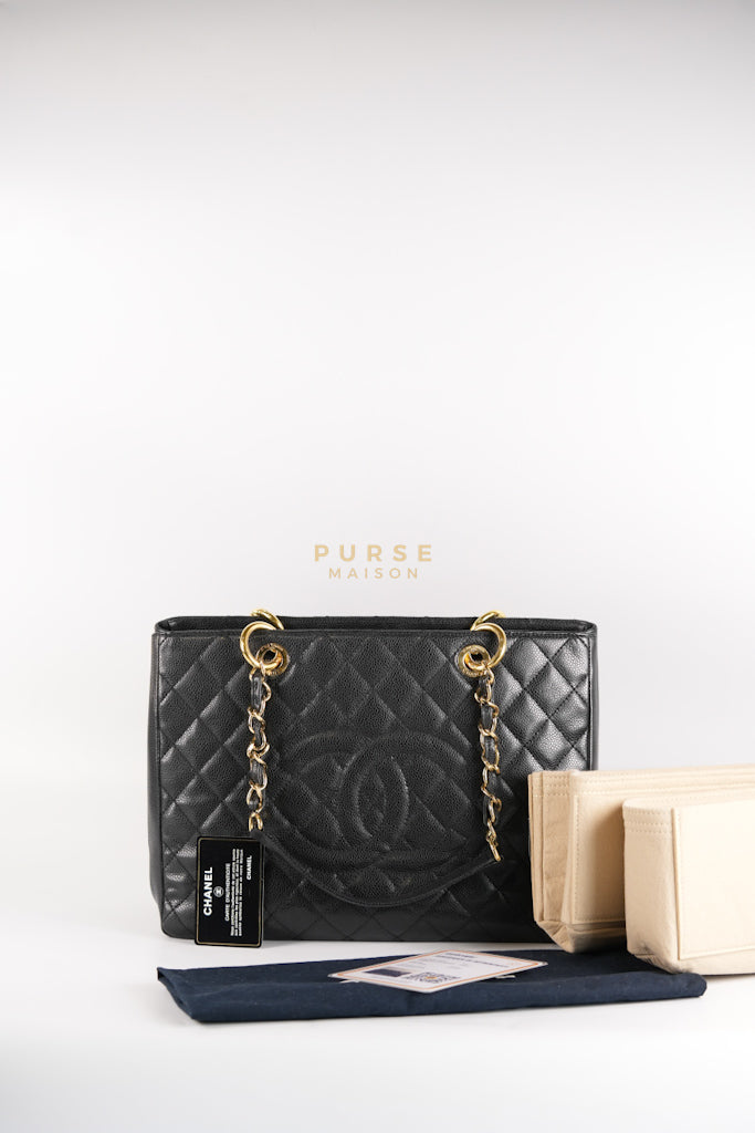 Grand Shopping Tote (GST) Black Caviar Leather in Gold Hardware (Series 13) | Purse Maison Luxury Bags Shop
