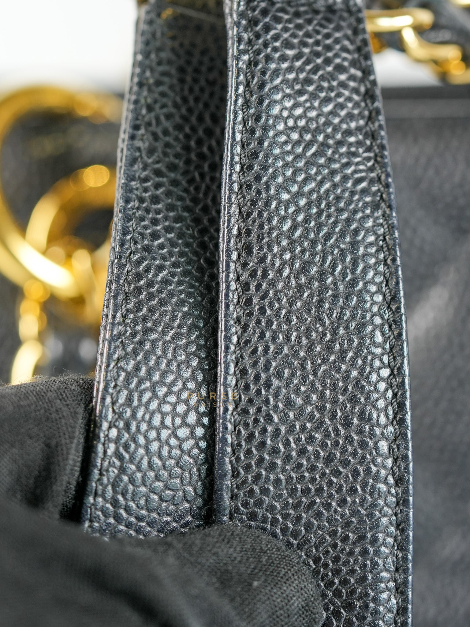 Grand Shopping Tote (GST) Black Quilted Caviar and Gold Hardware Series 14 | Purse Maison Luxury Bags Shop