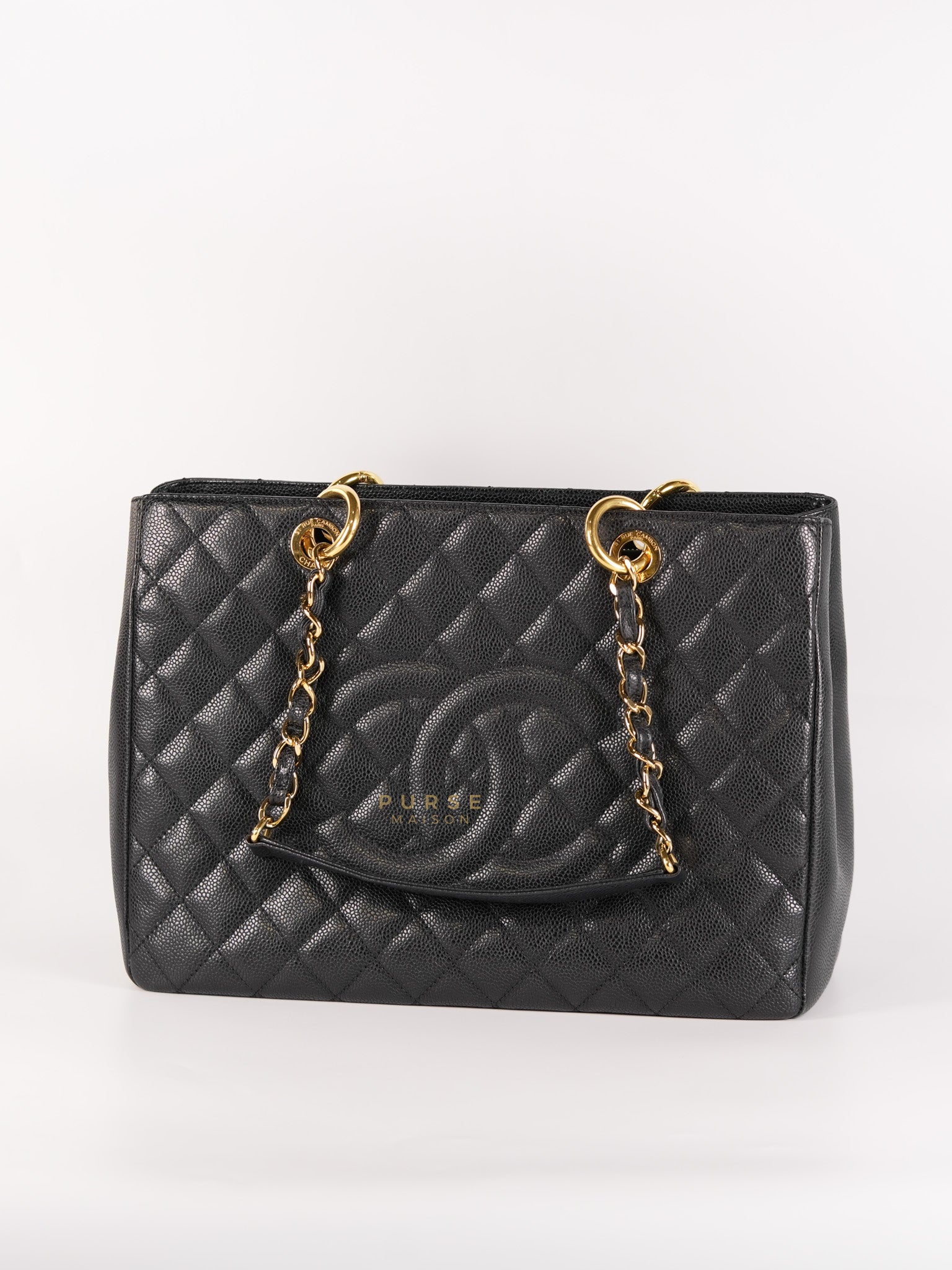 Grand Shopping Tote (GST) Black Quilted Caviar and Gold Hardware Series 14 | Purse Maison Luxury Bags Shop