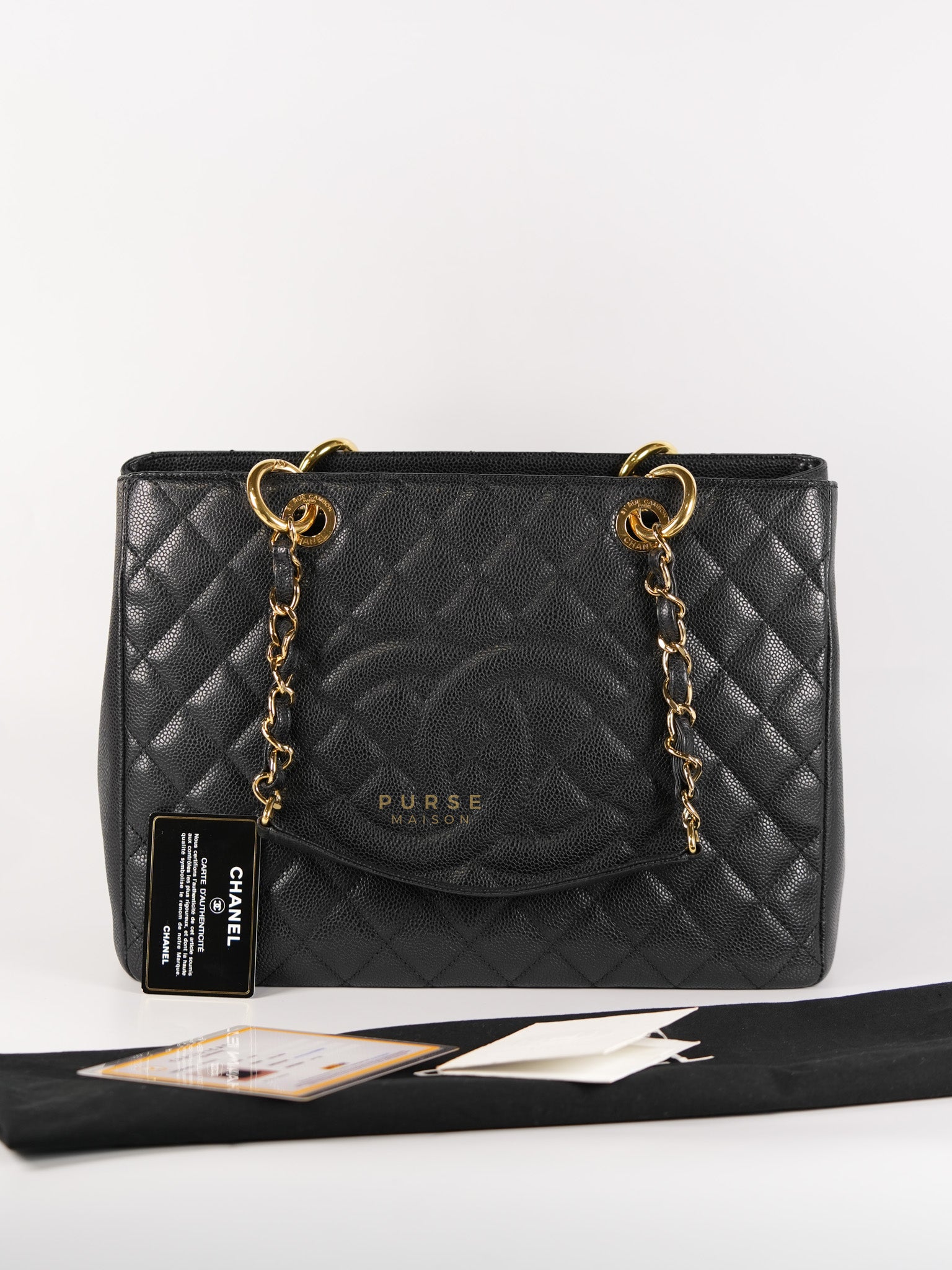 Grand Shopping Tote (GST) Black Quilted Caviar and Gold Hardware Series 14 | Purse Maison Luxury Bags Shop