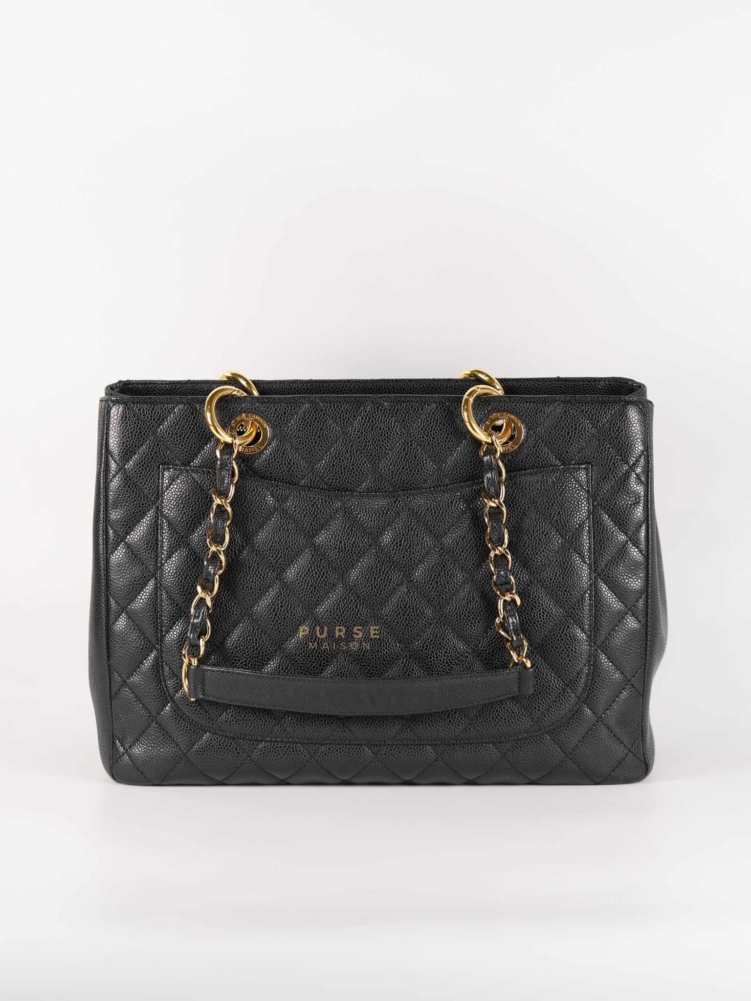 Grand Shopping Tote (GST) Black Quilted Caviar and Gold Hardware Series 14 | Purse Maison Luxury Bags Shop