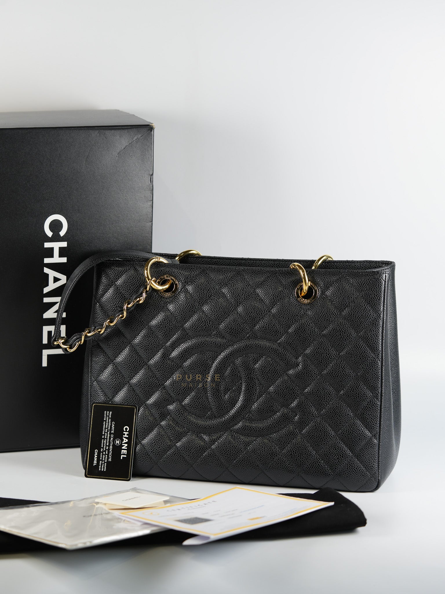 Grand Shopping Tote (GST) Caviar Calfskin in Gold Hardware Series 18 | Purse Maison Luxury Bags Shop