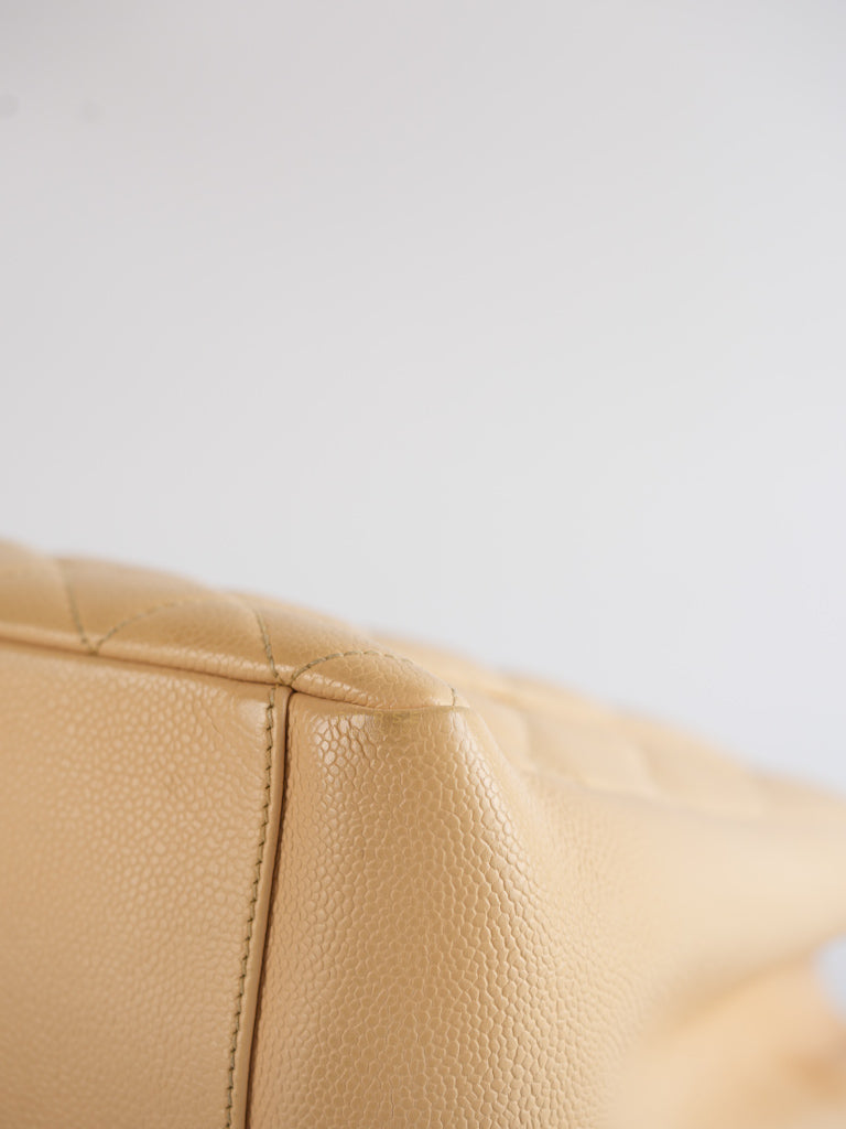 Grand Shopping Tote (GST) in Beige Clair Caviar Leather and Gold Hardware Series 15 | Purse Maison Luxury Bags Shop