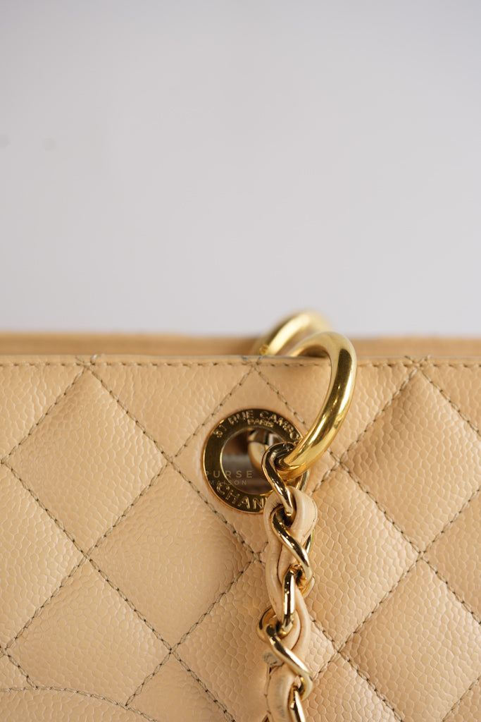 Grand Shopping Tote (GST) in Beige Clair Caviar Leather and Gold Hardware Series 15 | Purse Maison Luxury Bags Shop