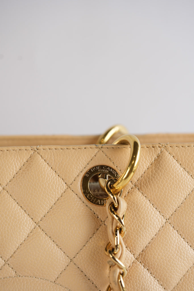 Grand Shopping Tote (GST) in Beige Clair Caviar Leather and Gold Hardware Series 15 | Purse Maison Luxury Bags Shop