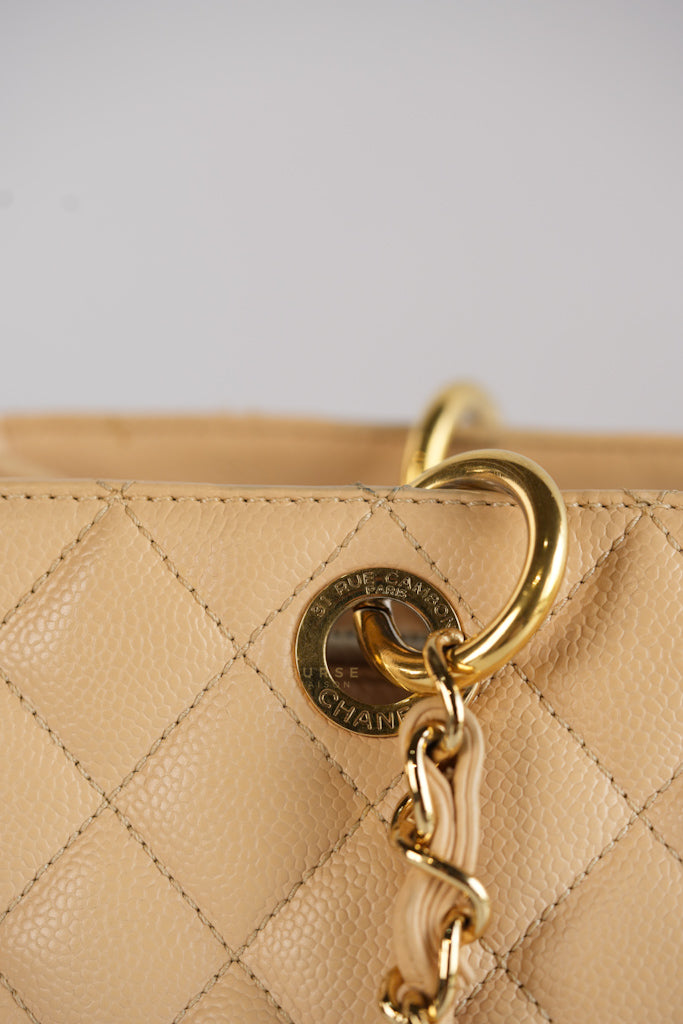 Grand Shopping Tote (GST) in Beige Clair Caviar Leather and Gold Hardware Series 15 | Purse Maison Luxury Bags Shop